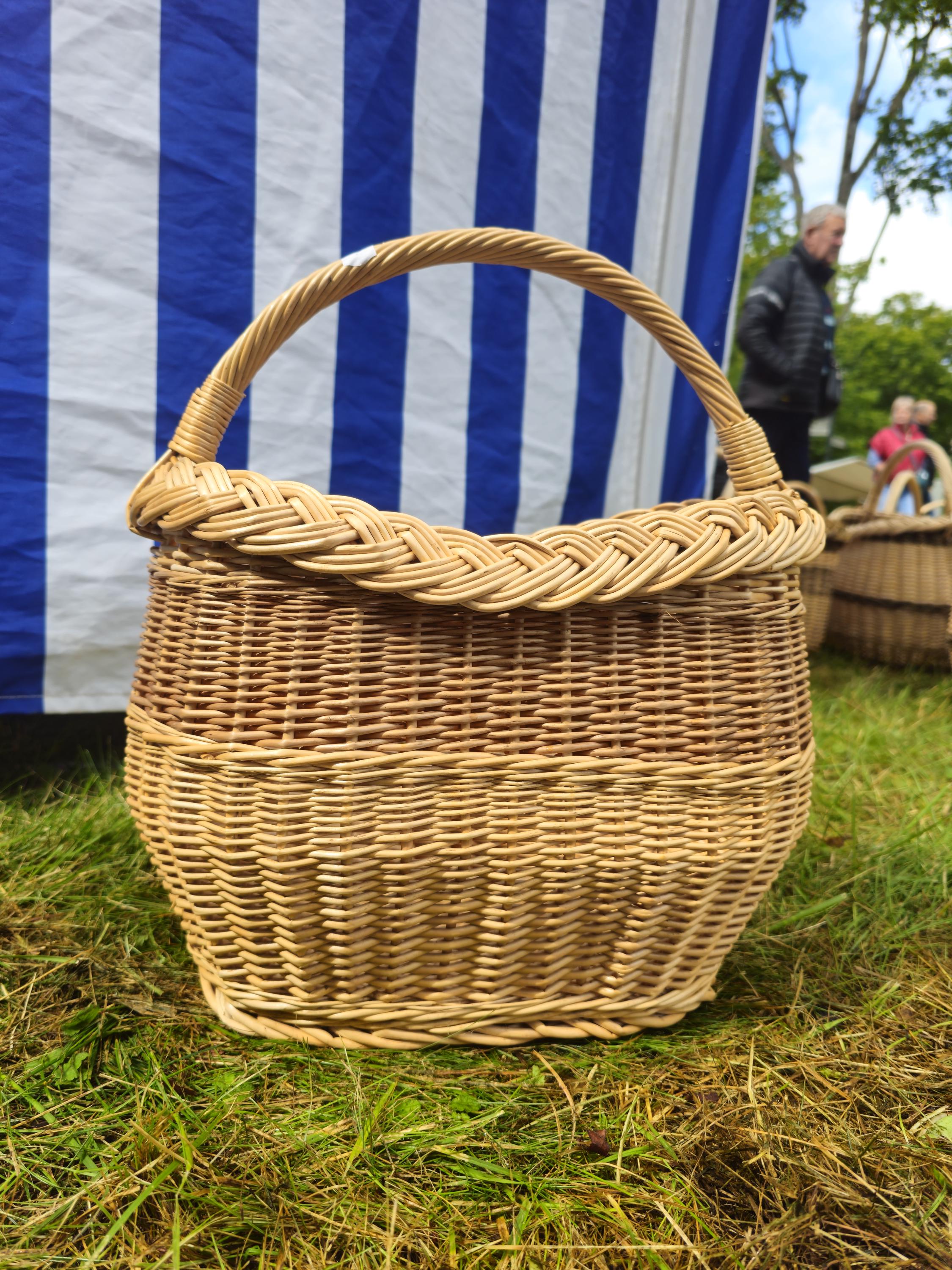Wicker Oval Basket with Braided Rim - Small Handwoven Willow Basket