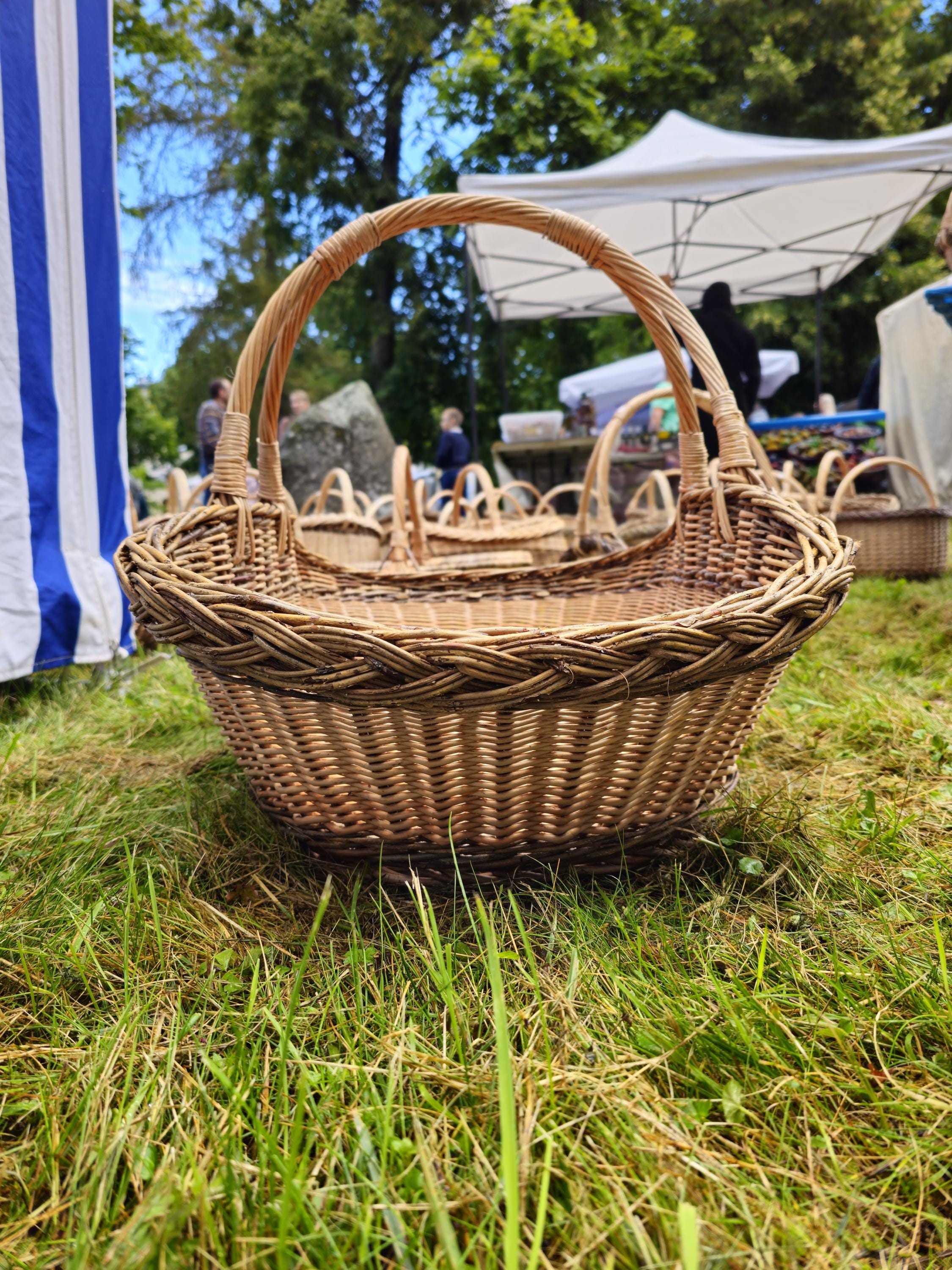 Extra Large Rustic Wicker Basket with Braided Rim - Handwoven Willow Basket for Gathering &amp; Storage