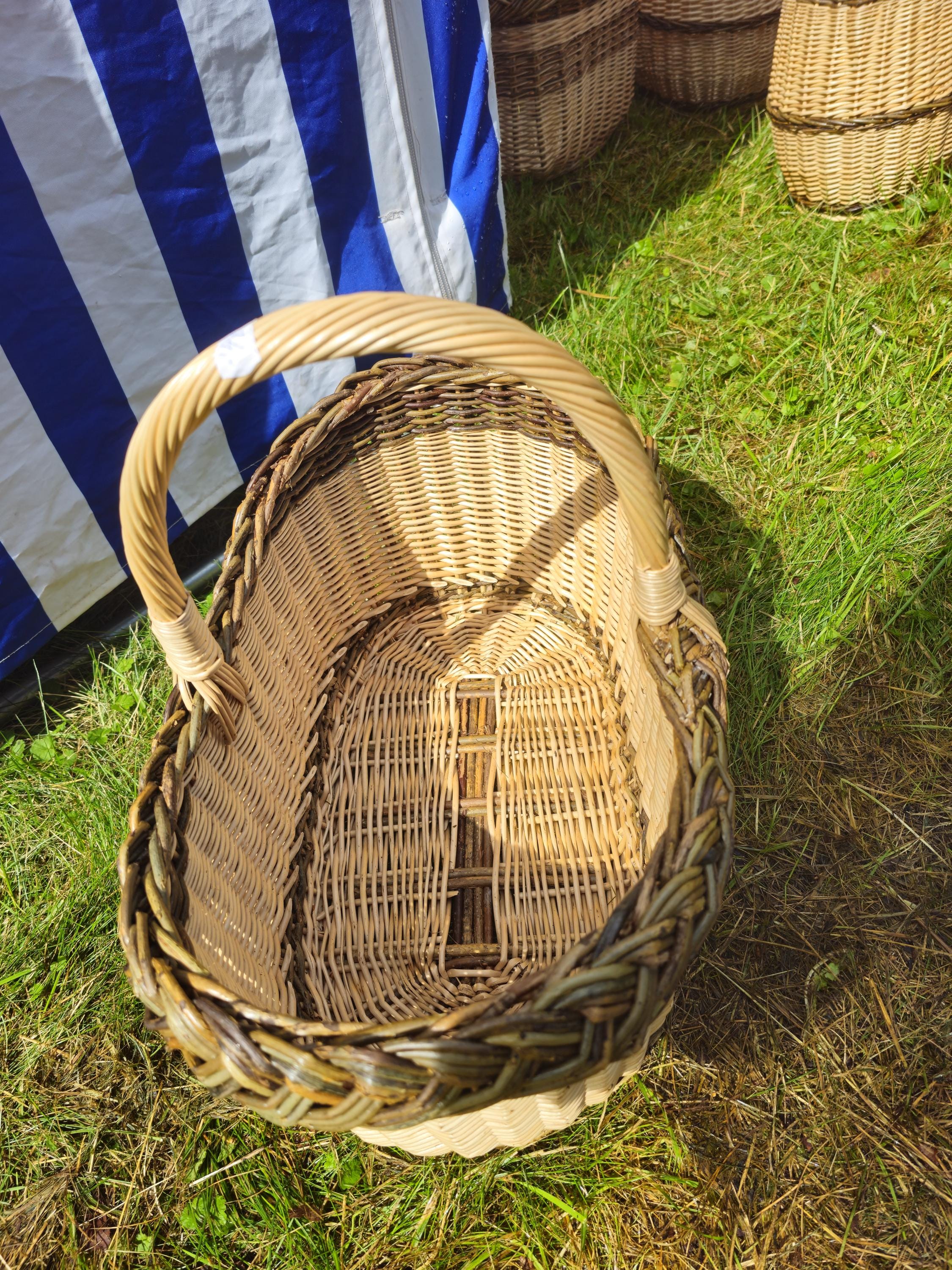 Wicker Foraging Basket with Natural Braided Rim - Handwoven Mushroom or Market Basket