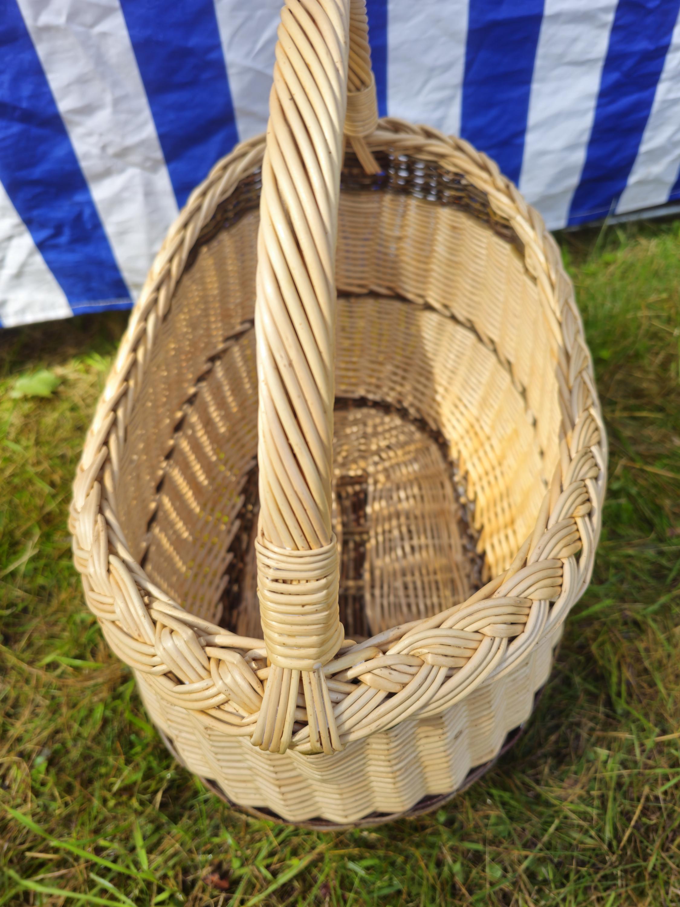 Long Willow Basket with Braided Rim - Tall Handwoven Wicker Basket
