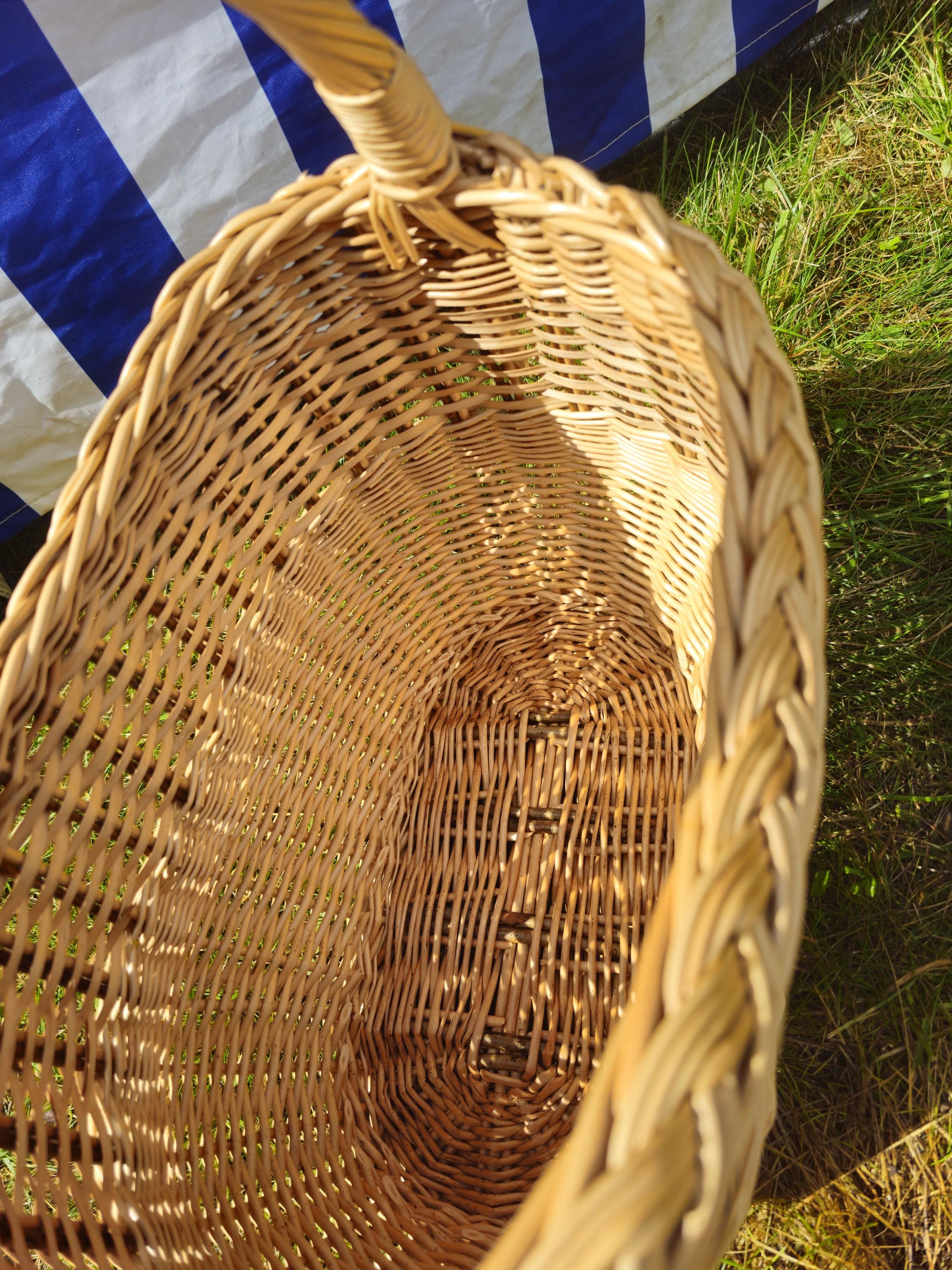 Wicker Basket with Braided Rim - Handwoven Rustic Willow Basket