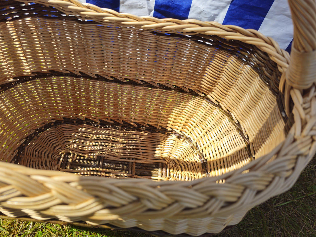 Wicker Oval Basket with Braided Rim - Medium Handwoven Willow Basket