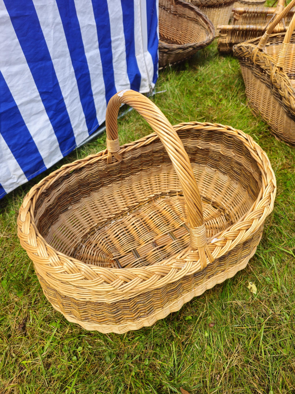 Braided Rim Large Wicker Gathering Basket - Rustic Handwoven Willow Foraging Basket