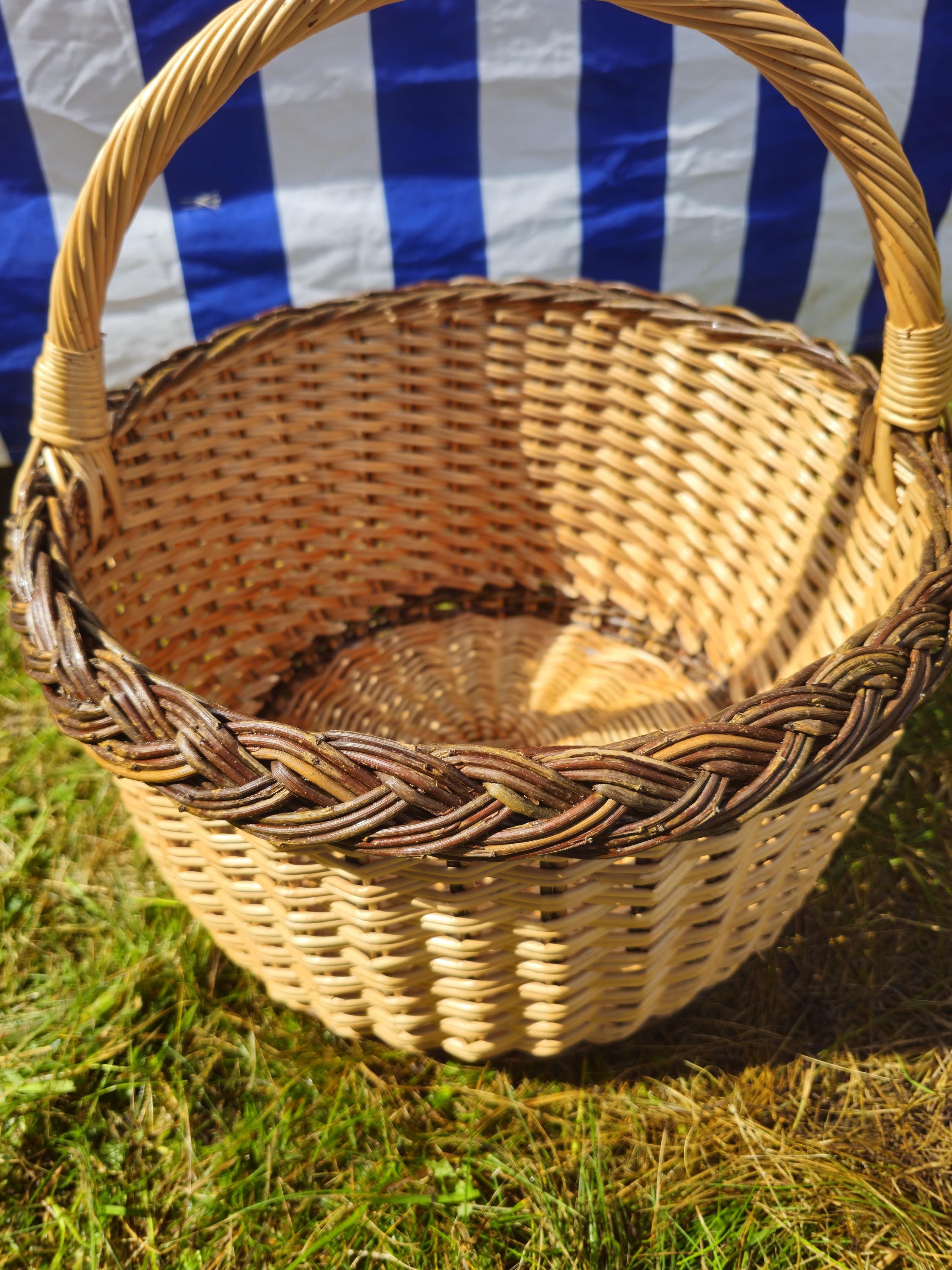 Wicker Mushroom Basket with Braided Rim - Handwoven Foraging Basket