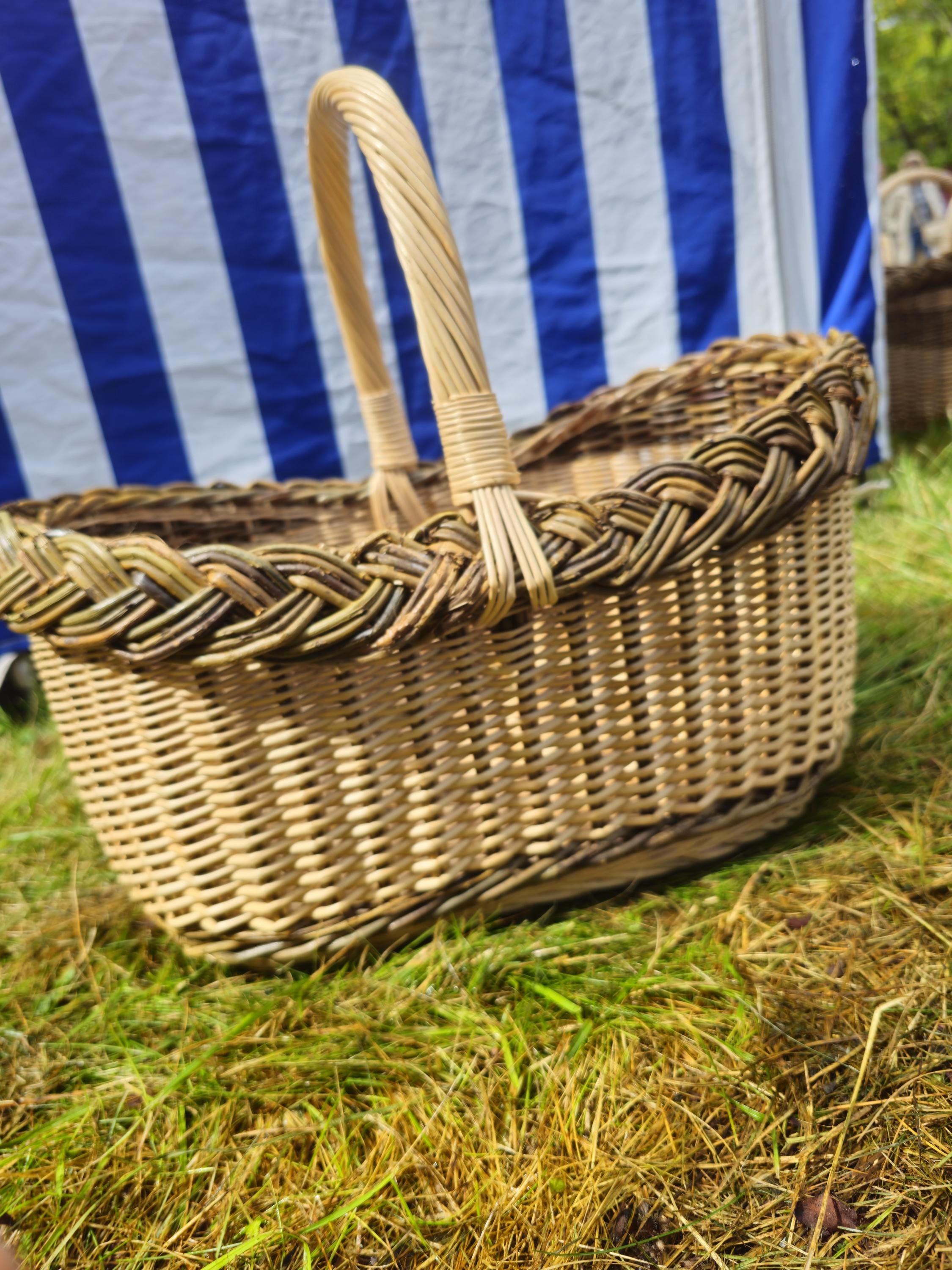 Wicker Foraging Basket with Natural Braided Rim - Handwoven Mushroom or Market Basket