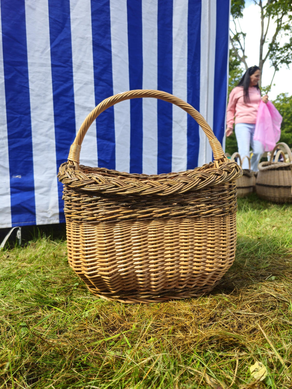 Wicker Mushroom Basket with Braided Rim - Handwoven Foraging Basket