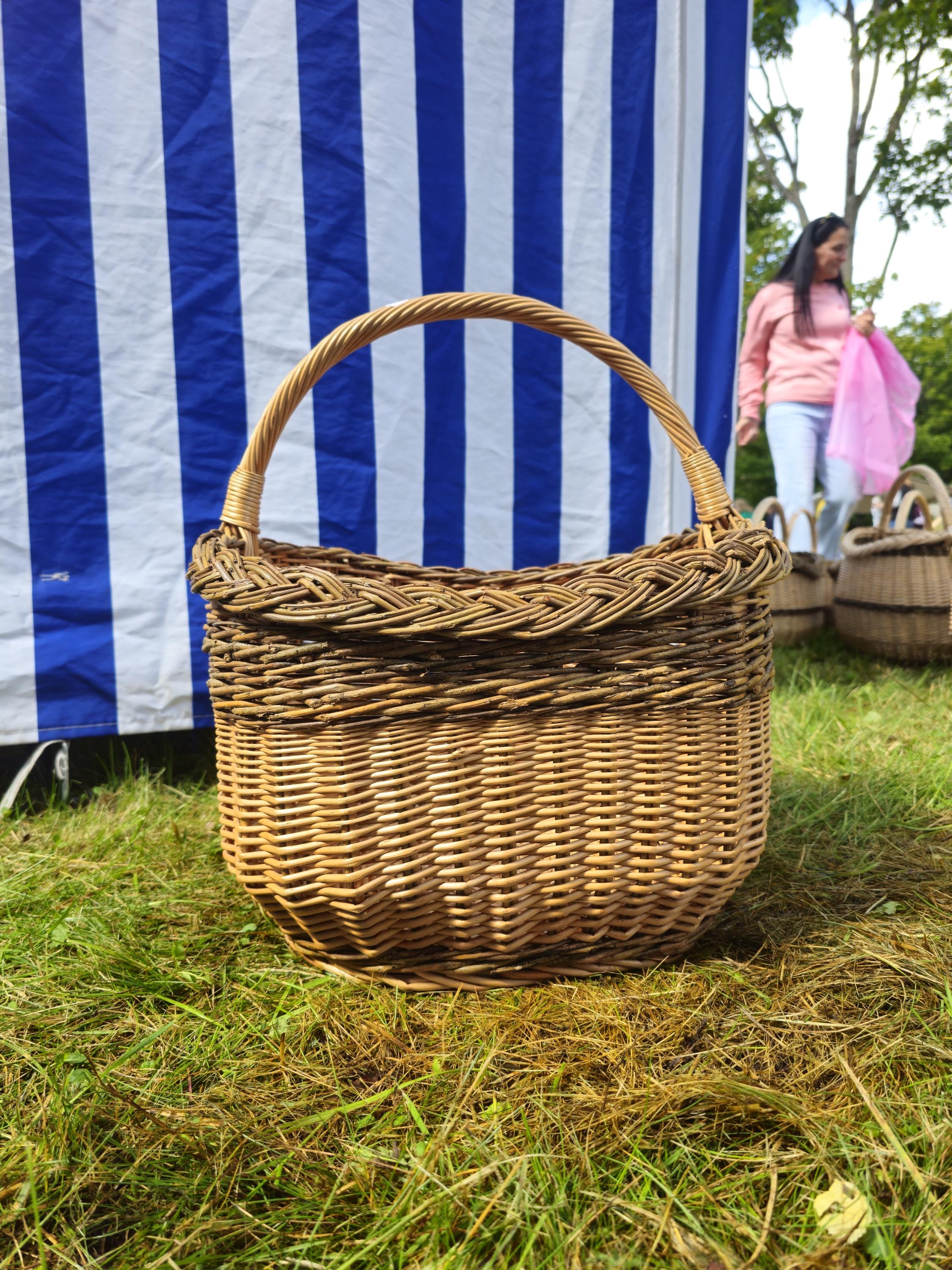 Wicker Mushroom Basket with Braided Rim - Handwoven Foraging Basket
