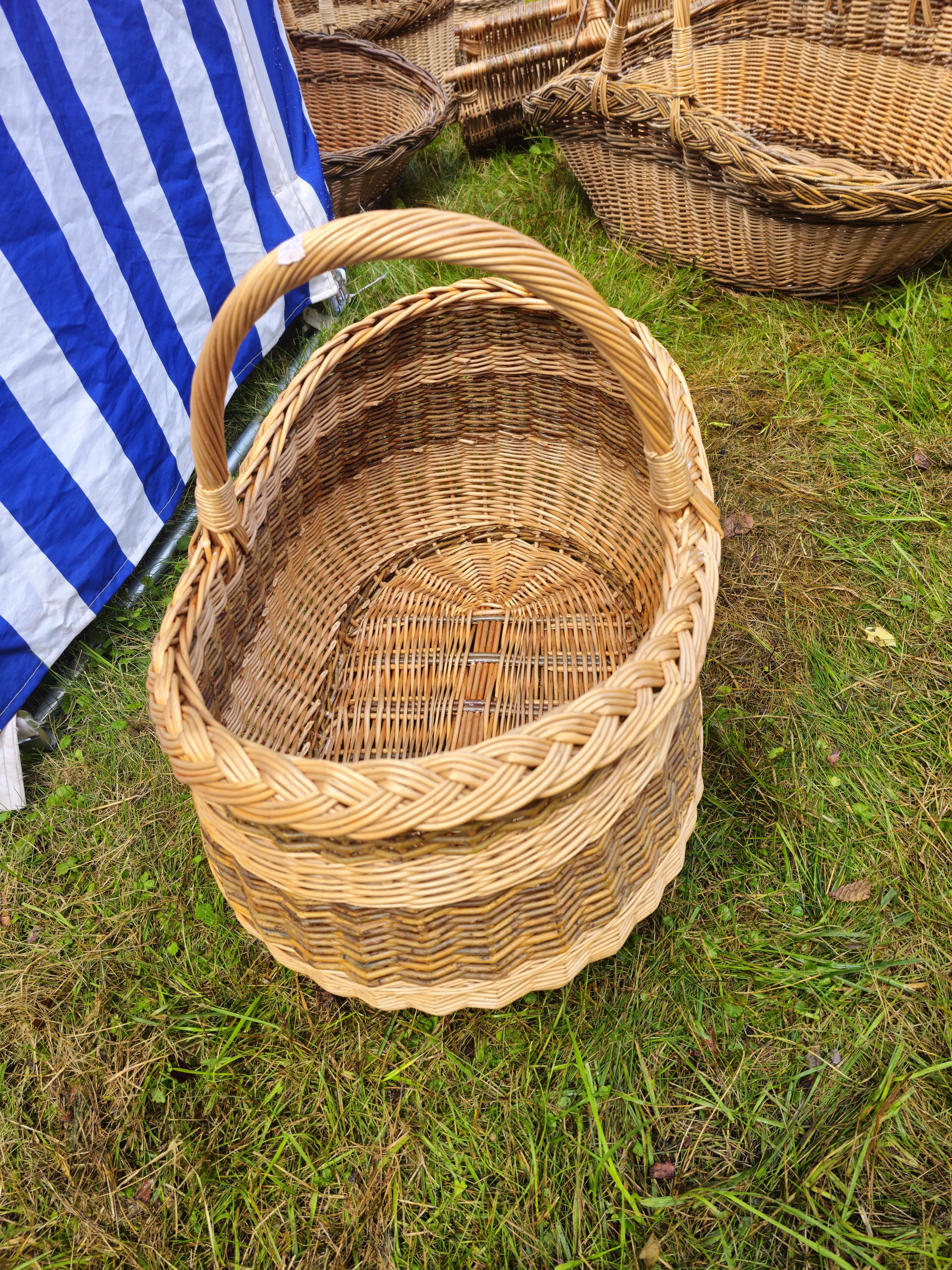 Braided Rim Large Wicker Gathering Basket - Rustic Handwoven Willow Foraging Basket