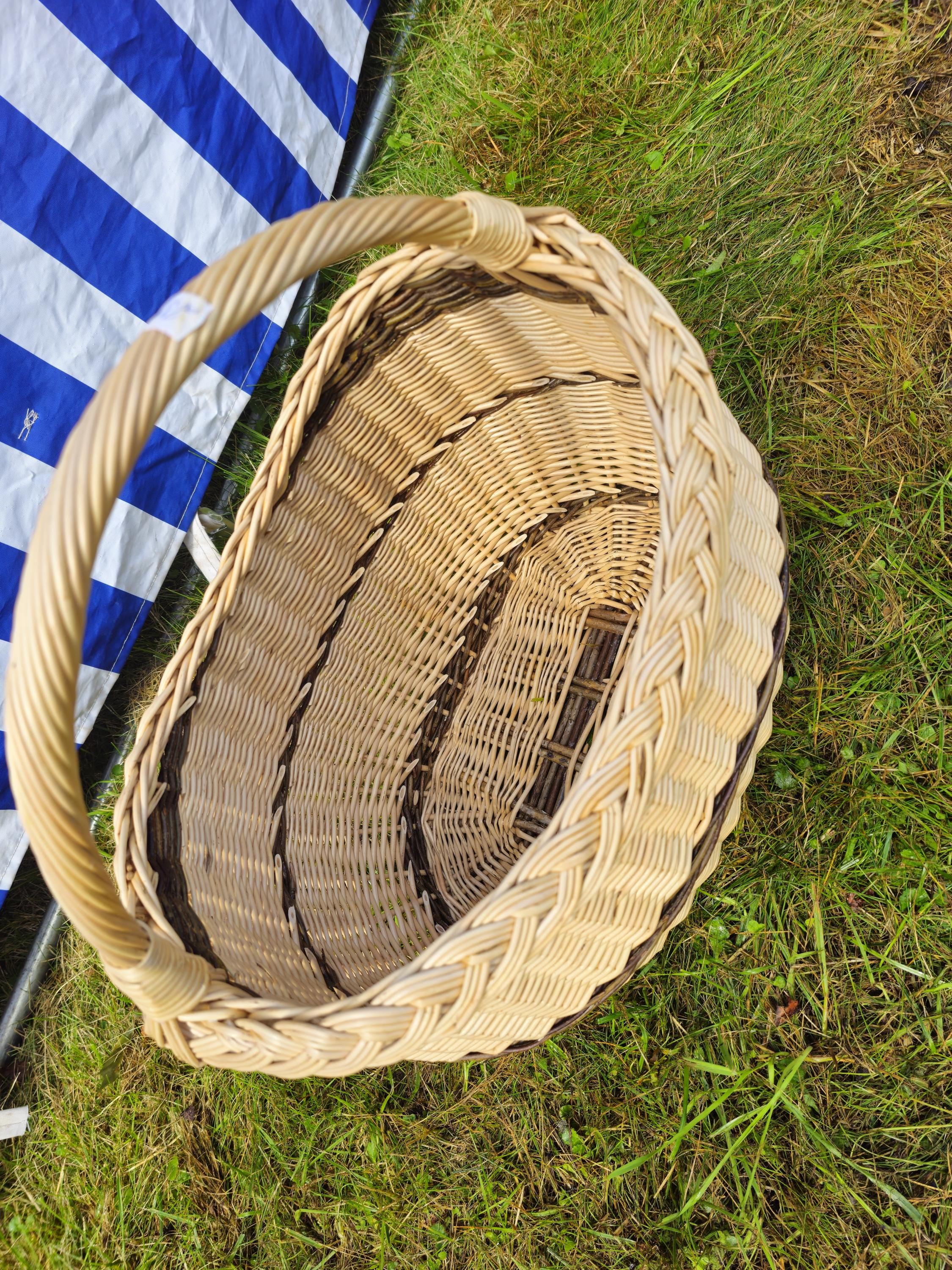 Long Willow Basket with Braided Rim - Tall Handwoven Wicker Basket