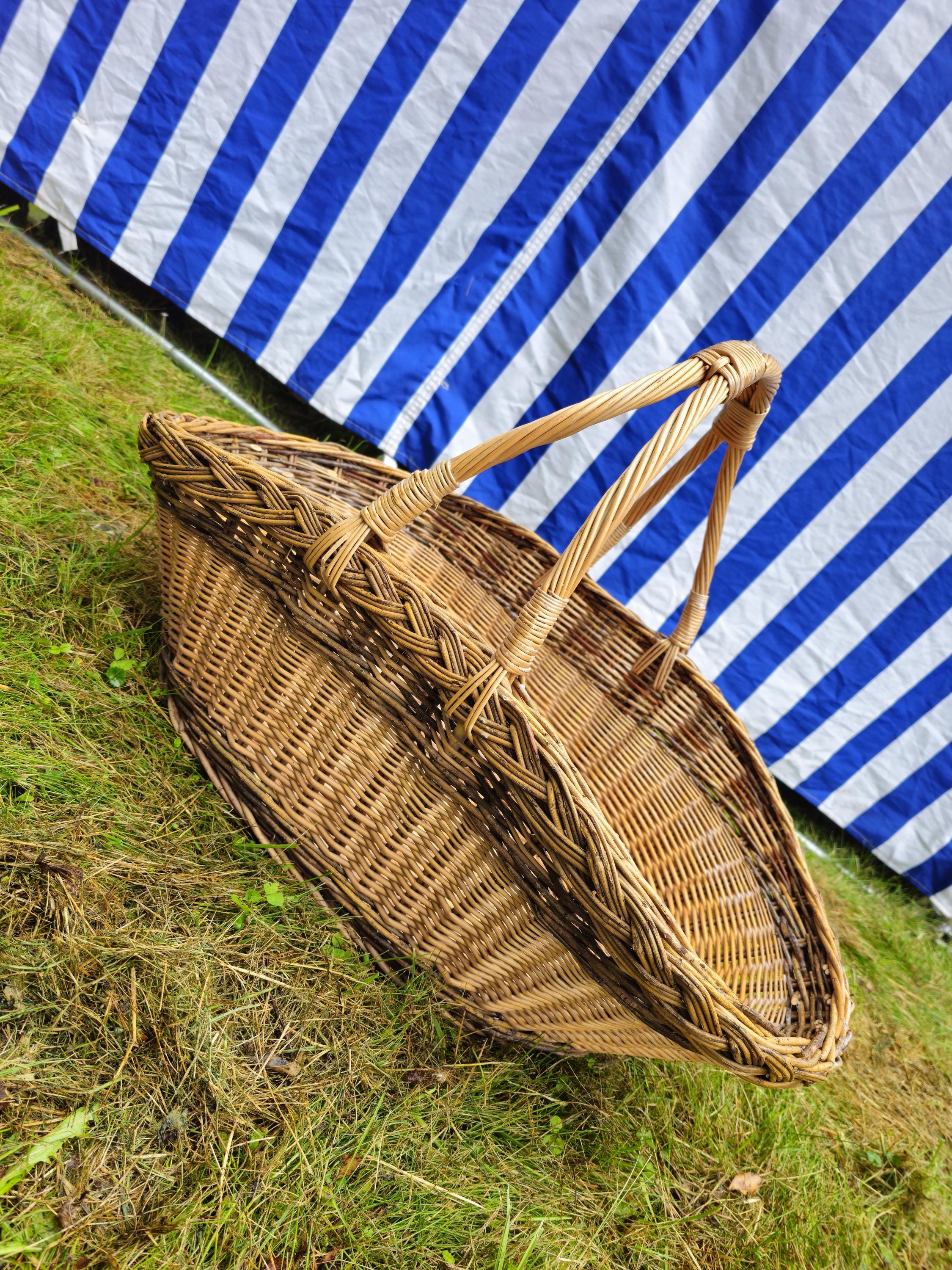 Extra Large Rustic Wicker Basket with Braided Rim - Handwoven Willow Basket for Gathering &amp; Storage