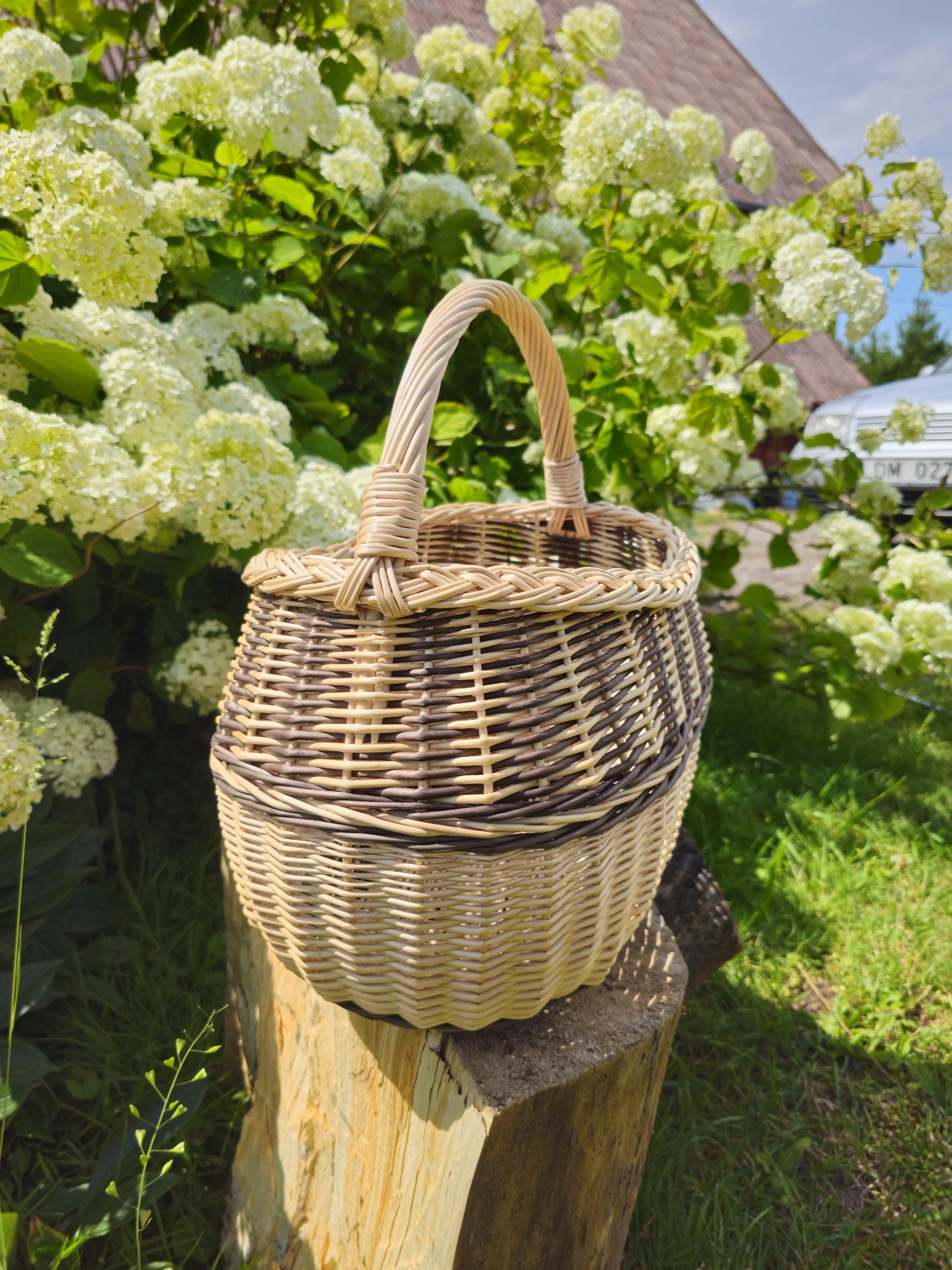 Rustic Decorative Wicker Basket - Small Handwoven Farmhouse Storage - Cottagecore Natural Home Decor