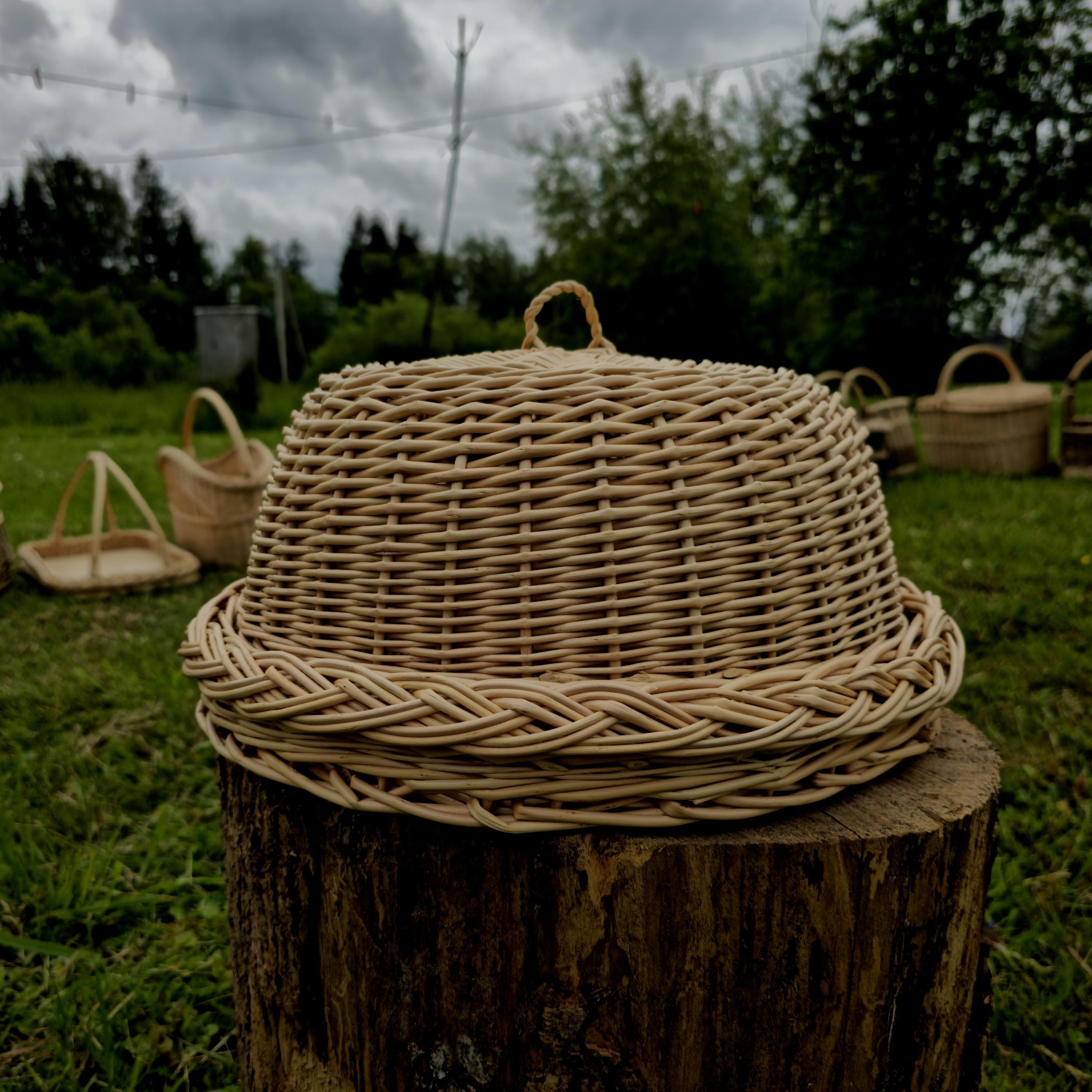 Handmade Willow Food Cover Set: Rustic Kitchen Cloche &amp; Tray