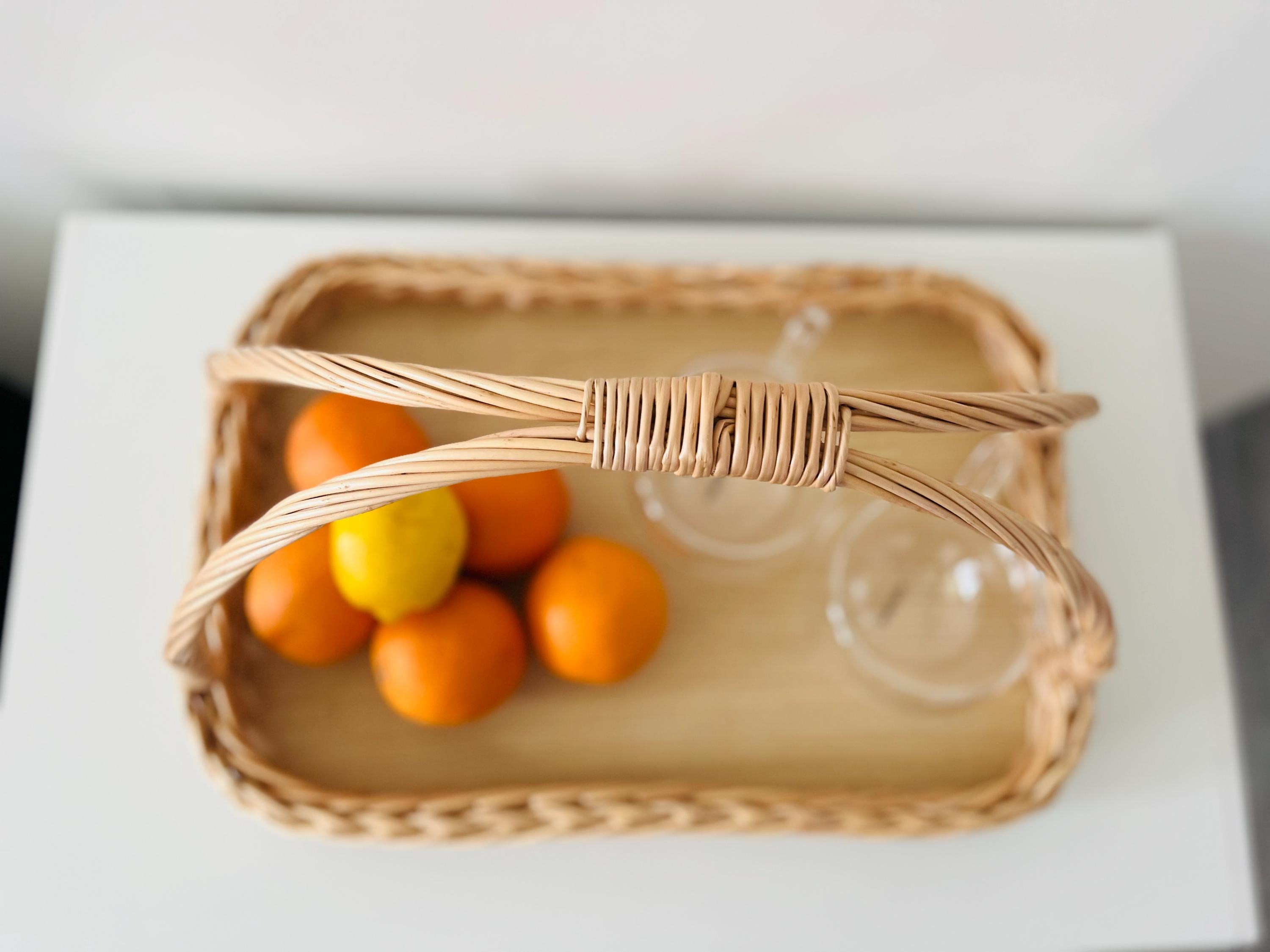 Handwoven Wicker Tray - Rustic Willow Serving Basket with Handles, Natural Table or Kitchen Decor