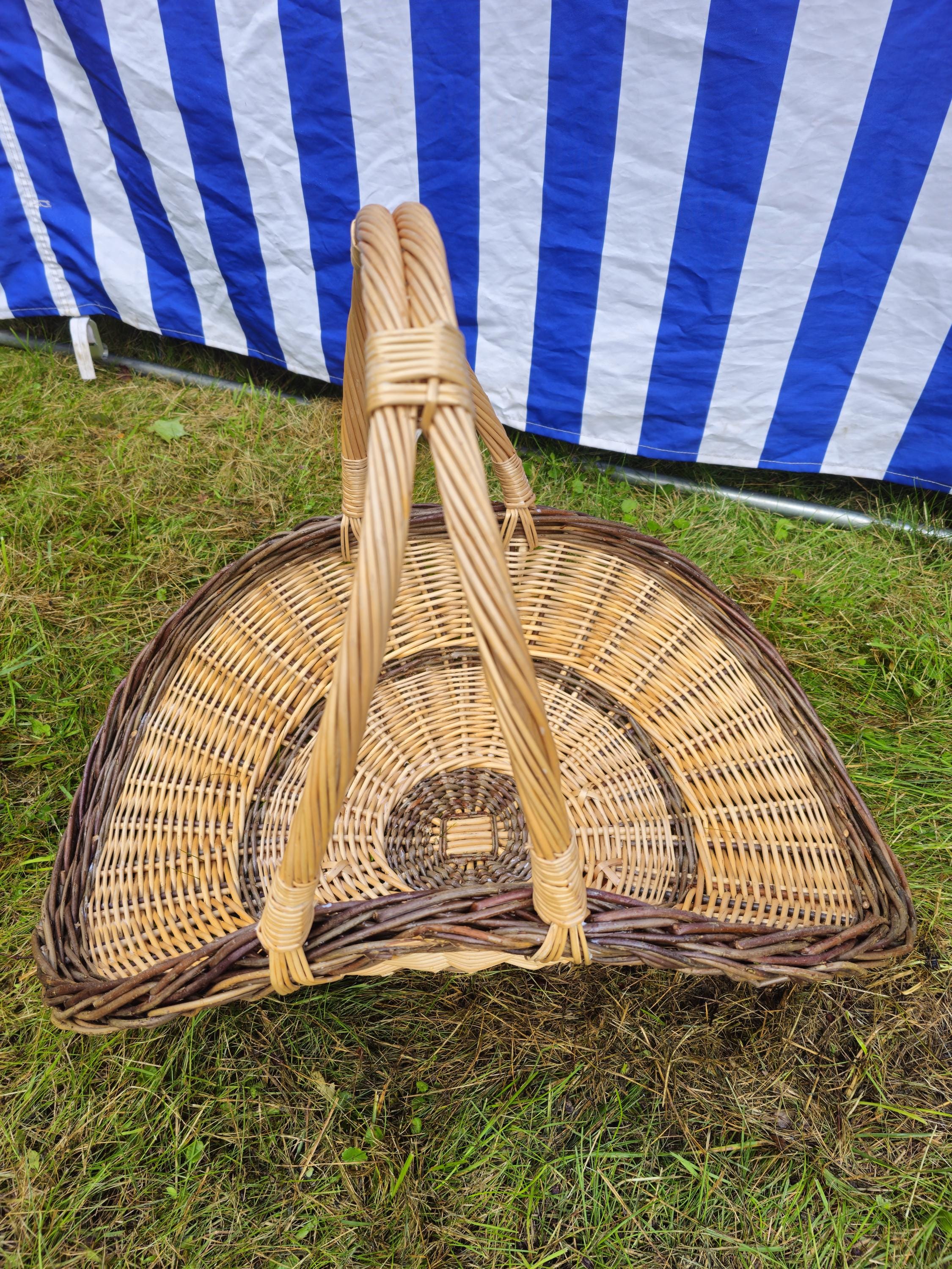 Wicker Flower Basket with Arched Handle - Handwoven Display Basket