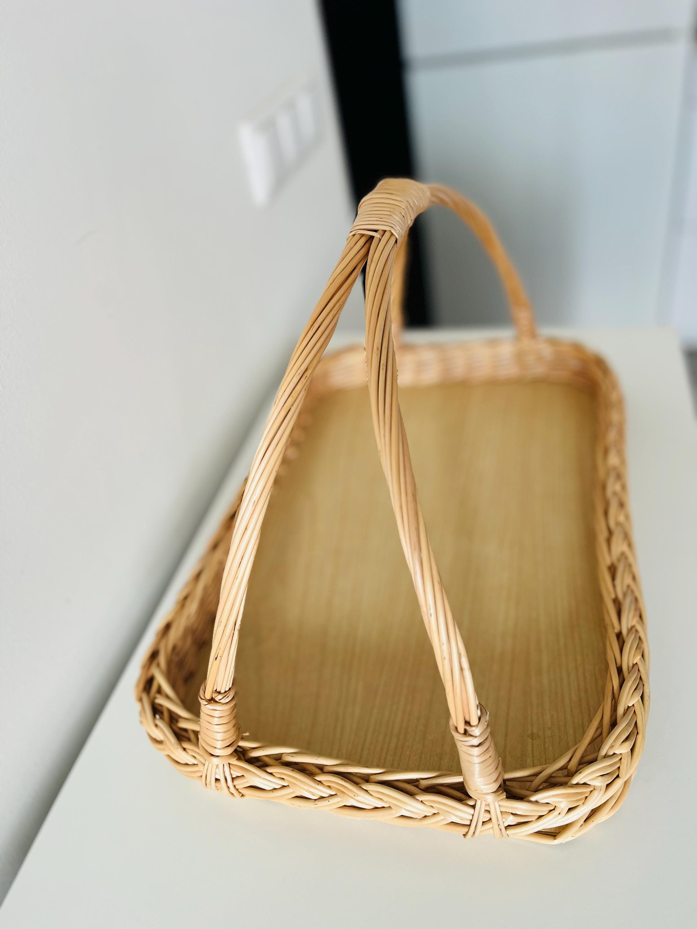 Handwoven Wicker Tray - Rustic Willow Serving Basket with Handles, Natural Table or Kitchen Decor