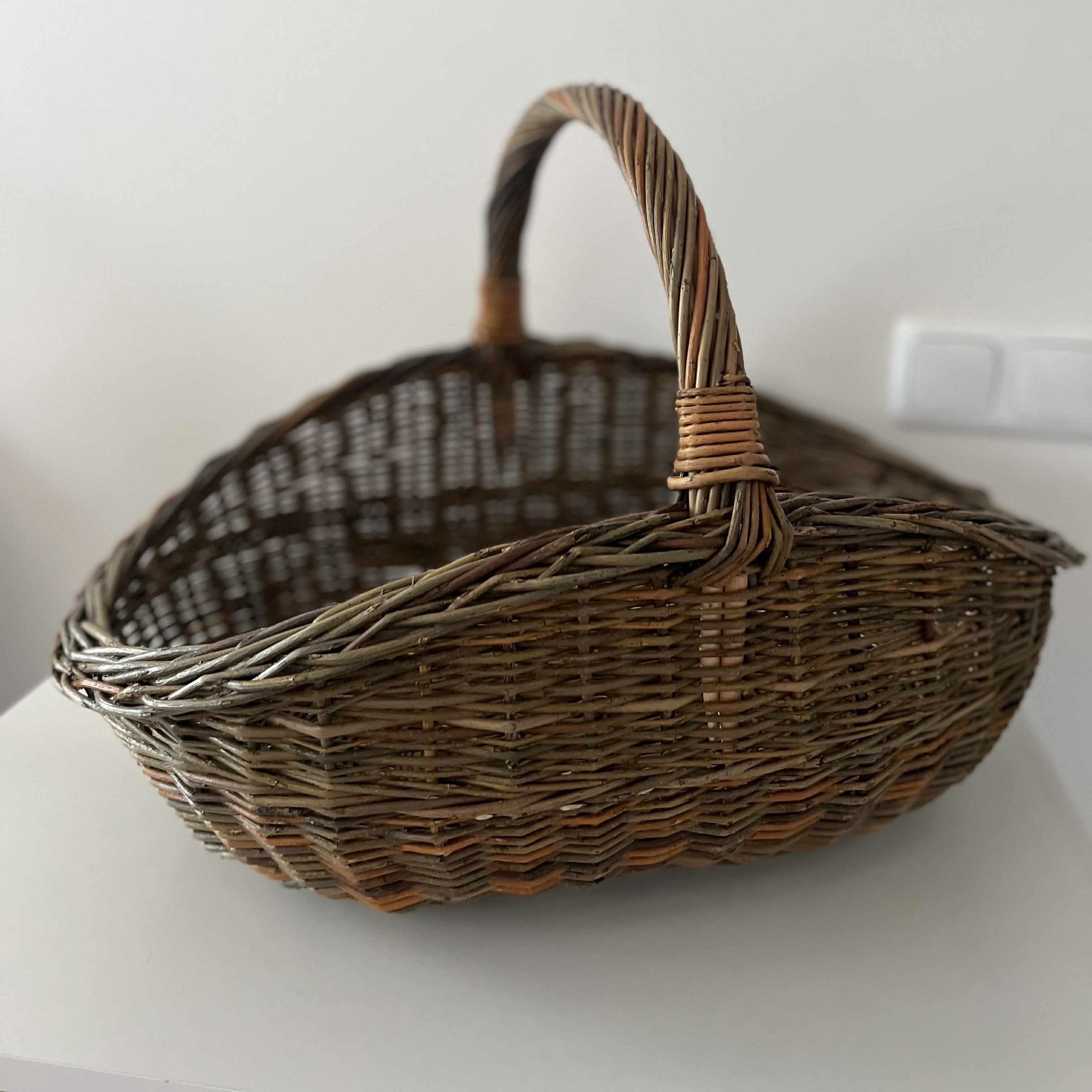 Handwoven Unpeeled Willow Basket: Rustic Gathering &amp; Harvest Basket