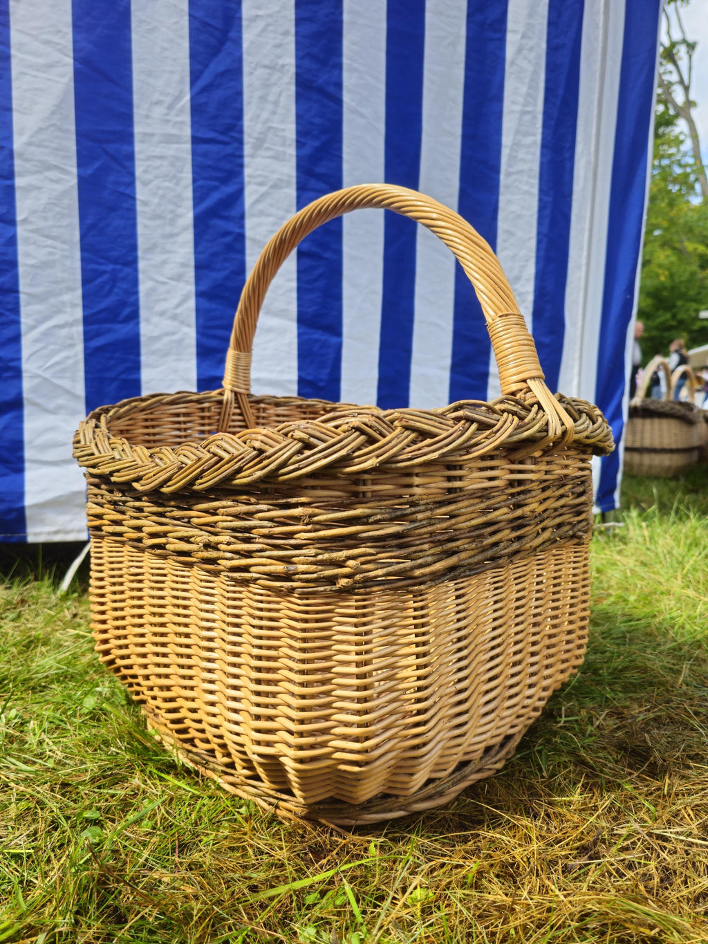 Wicker Mushroom Basket with Braided Rim - Handwoven Foraging Basket