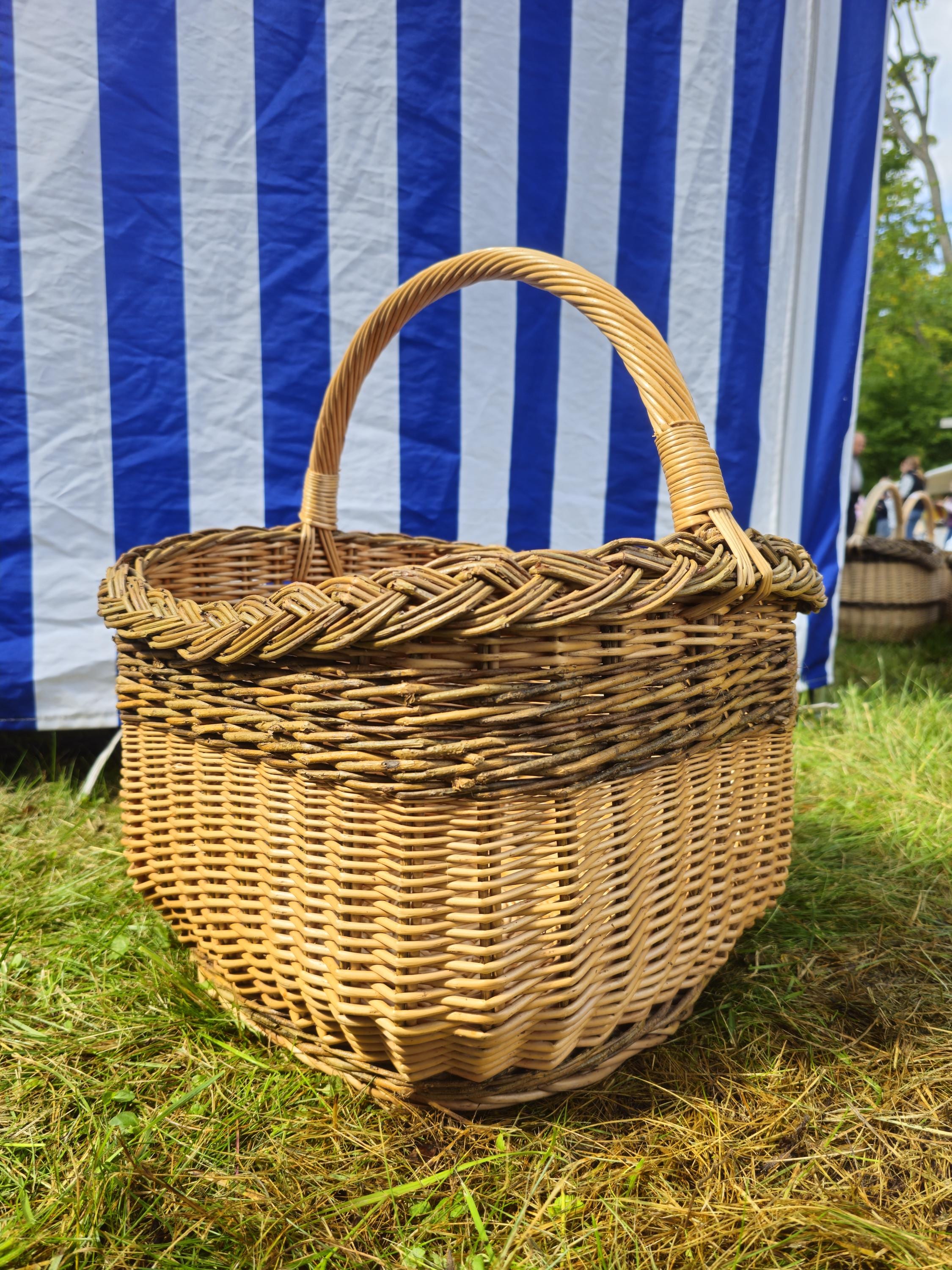 Wicker Mushroom Basket with Braided Rim - Handwoven Foraging Basket