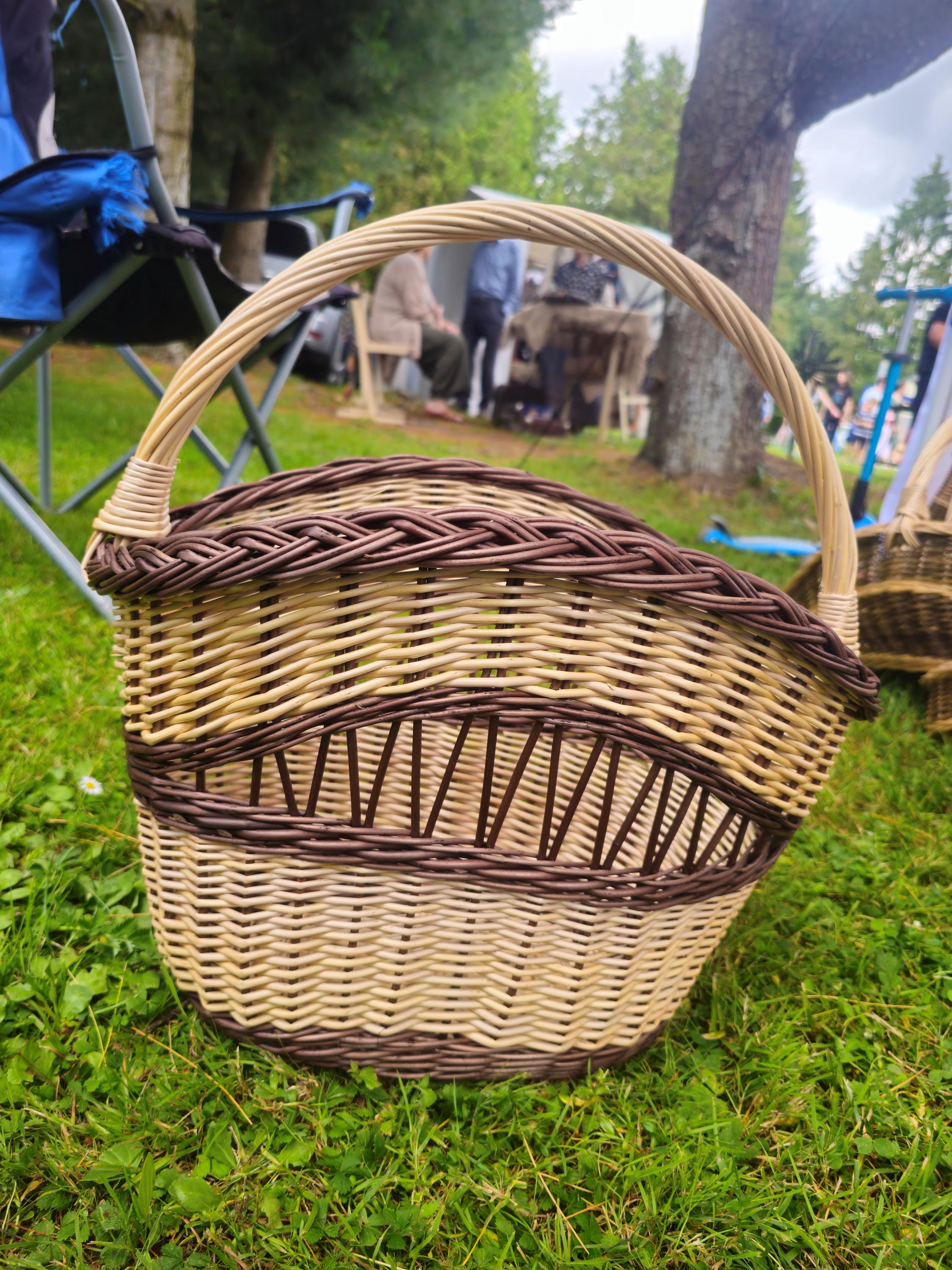 Decorative Wicker Basket, Asymmetrical Entryway &amp; Storage Basket, Rustic Farmhouse Centerpiece, Handwoven in Lithuania