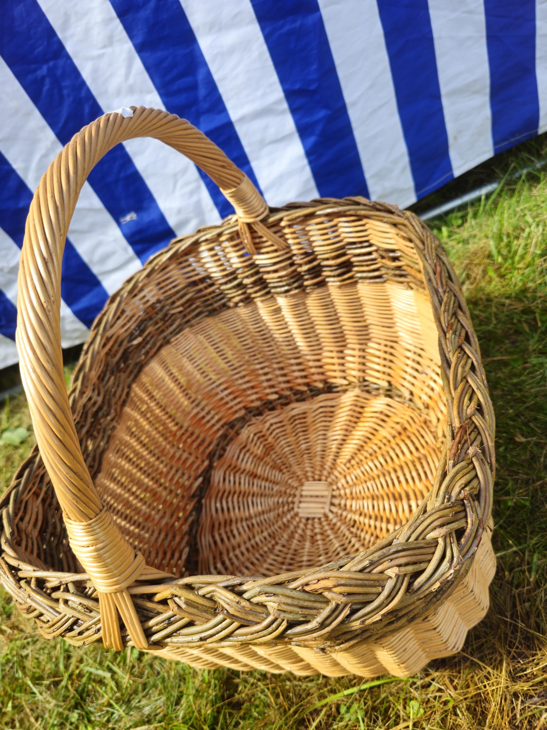 Wicker Mushroom Basket with Braided Rim - Handwoven Foraging Basket