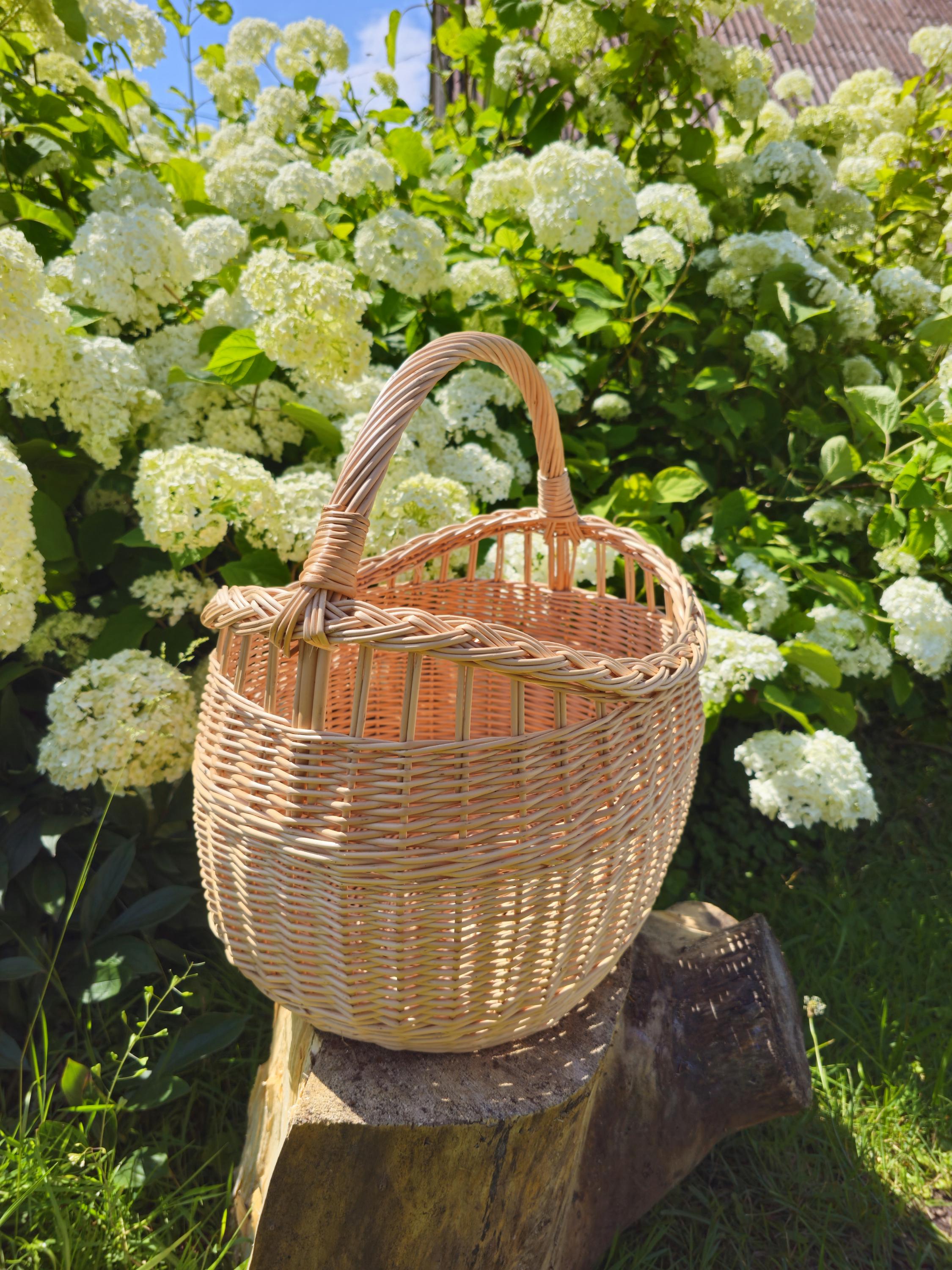 Rustic Decorative Wicker Basket - Handwoven Natural Storage - Farmhouse Cottagecore Home Decor