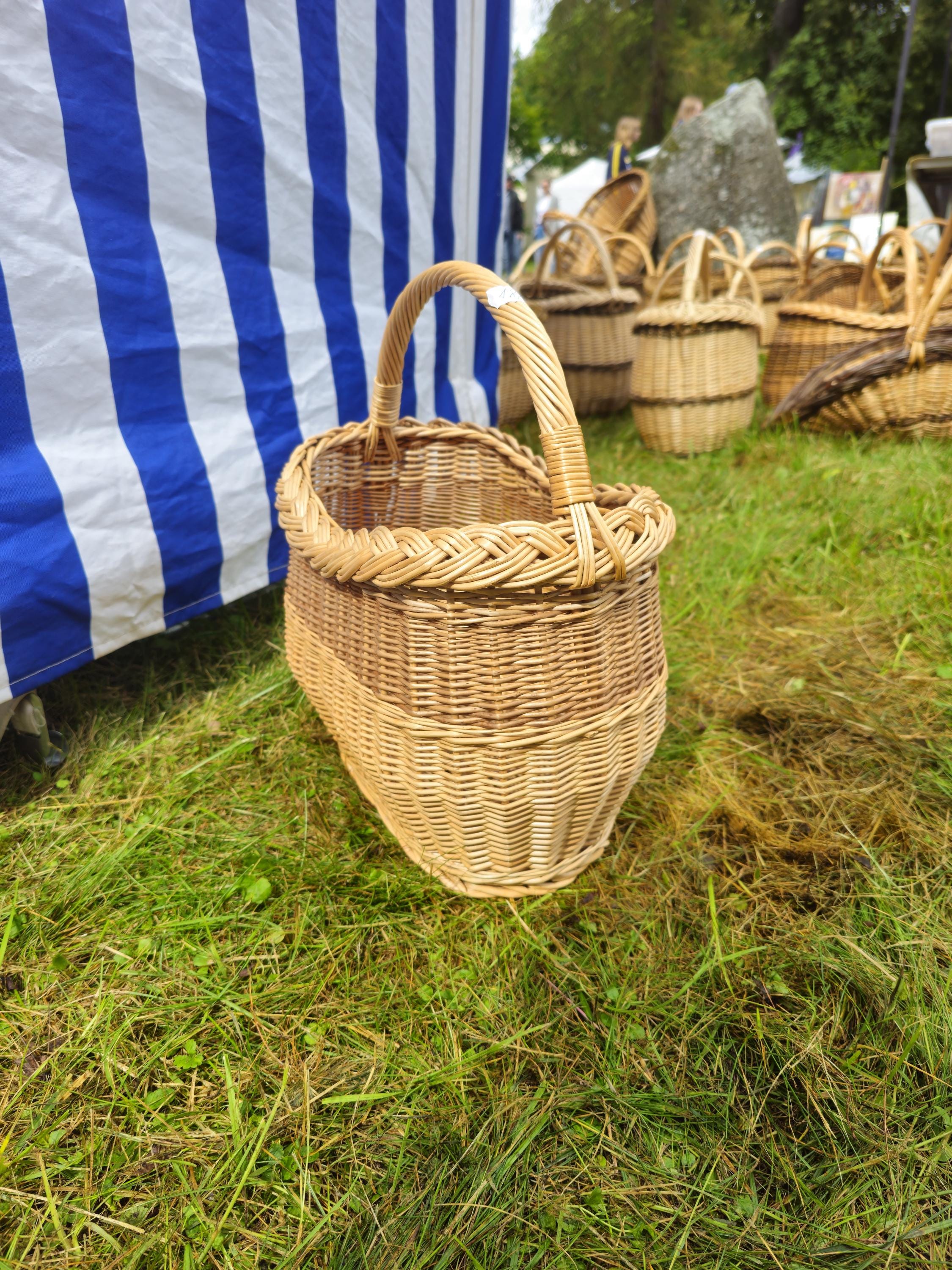 Wicker Oval Basket with Braided Rim - Small Handwoven Willow Basket