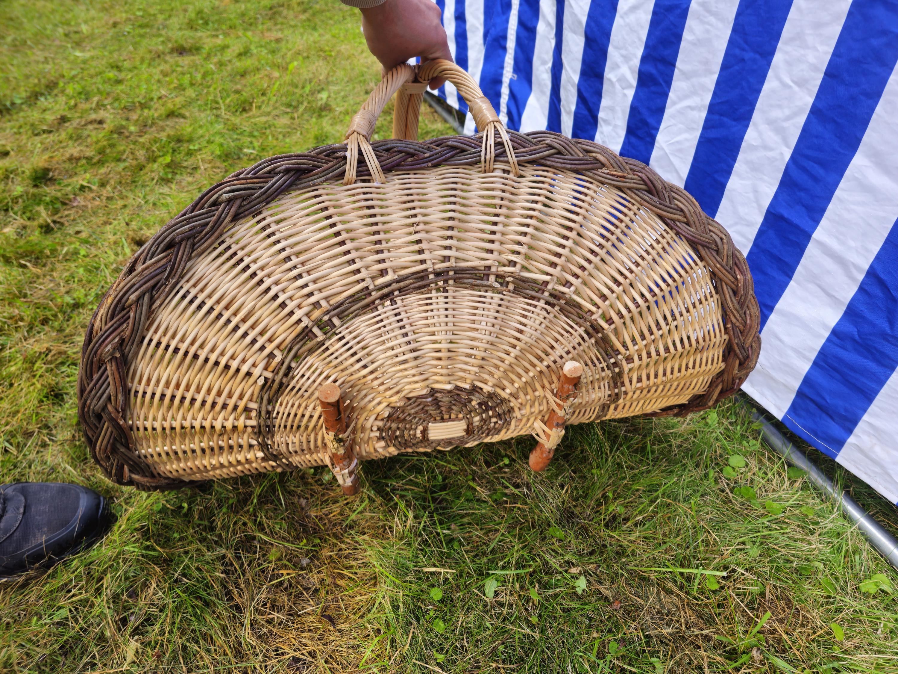 Wicker Flower Basket with Arched Handle - Handwoven Display Basket