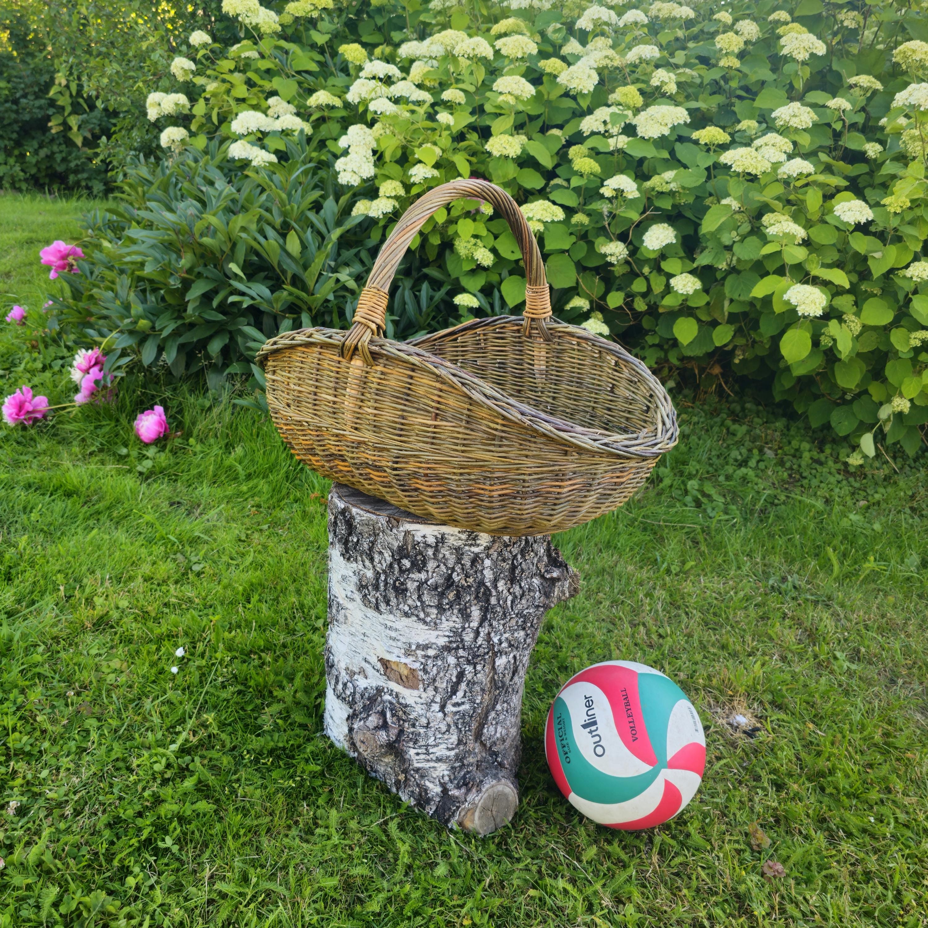 Handwoven Unpeeled Willow Basket: Rustic Gathering &amp; Harvest Basket