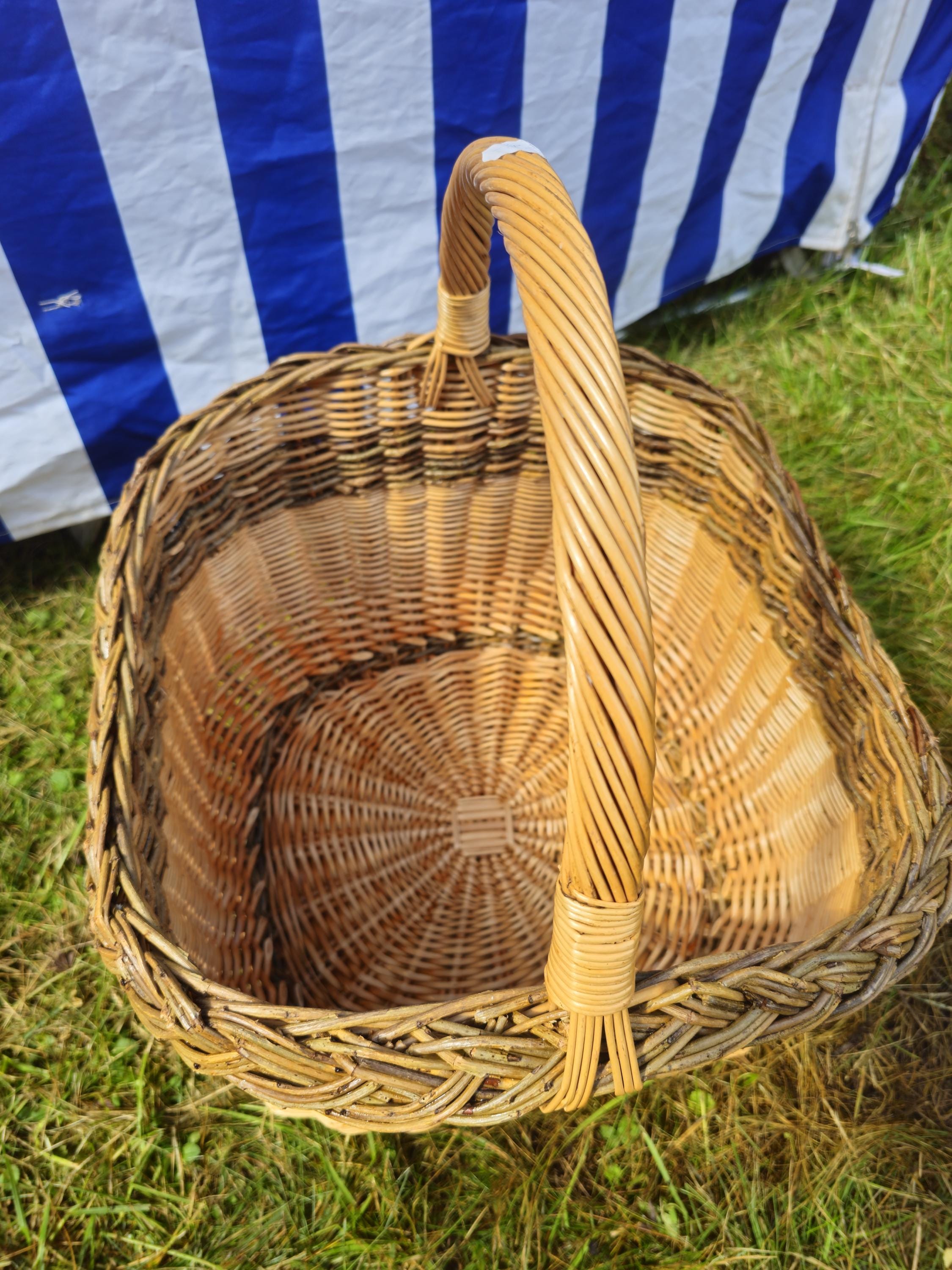 Wicker Mushroom Basket with Braided Rim - Handwoven Foraging Basket