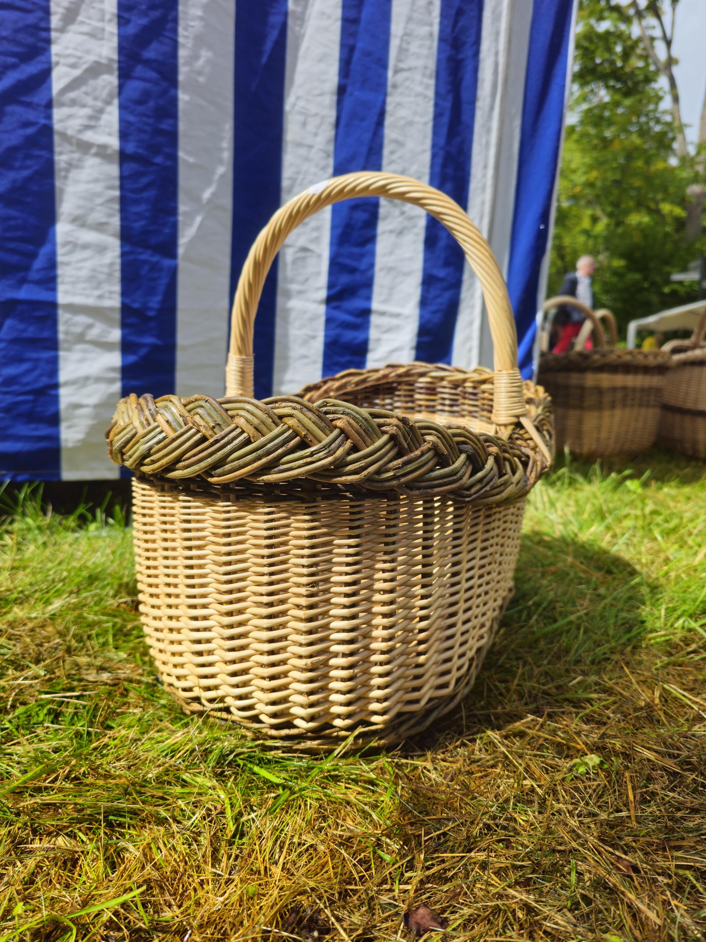 Wicker Foraging Basket with Natural Braided Rim - Handwoven Mushroom or Market Basket