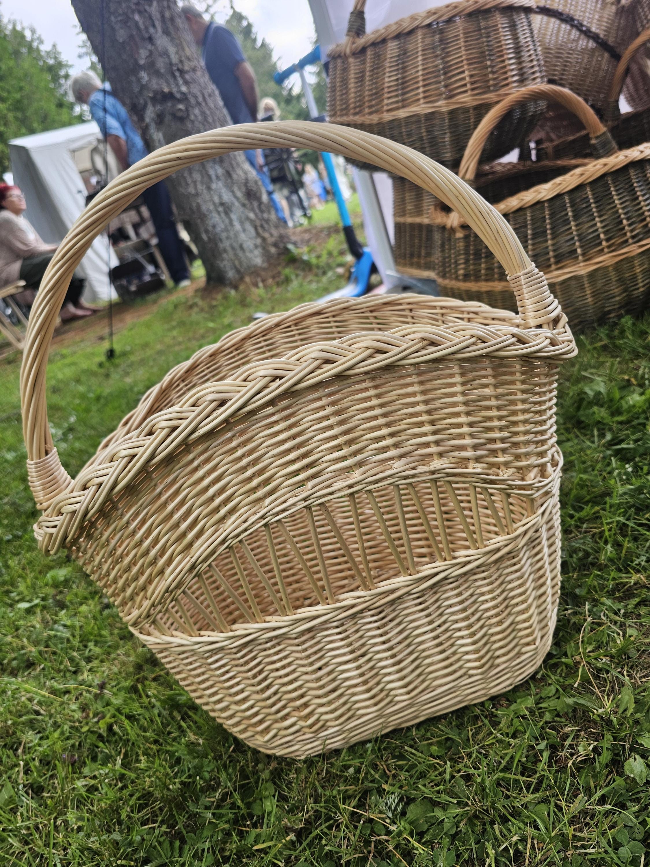 Decorative Wicker Basket, Asymmetrical Entryway &amp; Storage Basket, Rustic Farmhouse Centerpiece, Handwoven in Lithuania