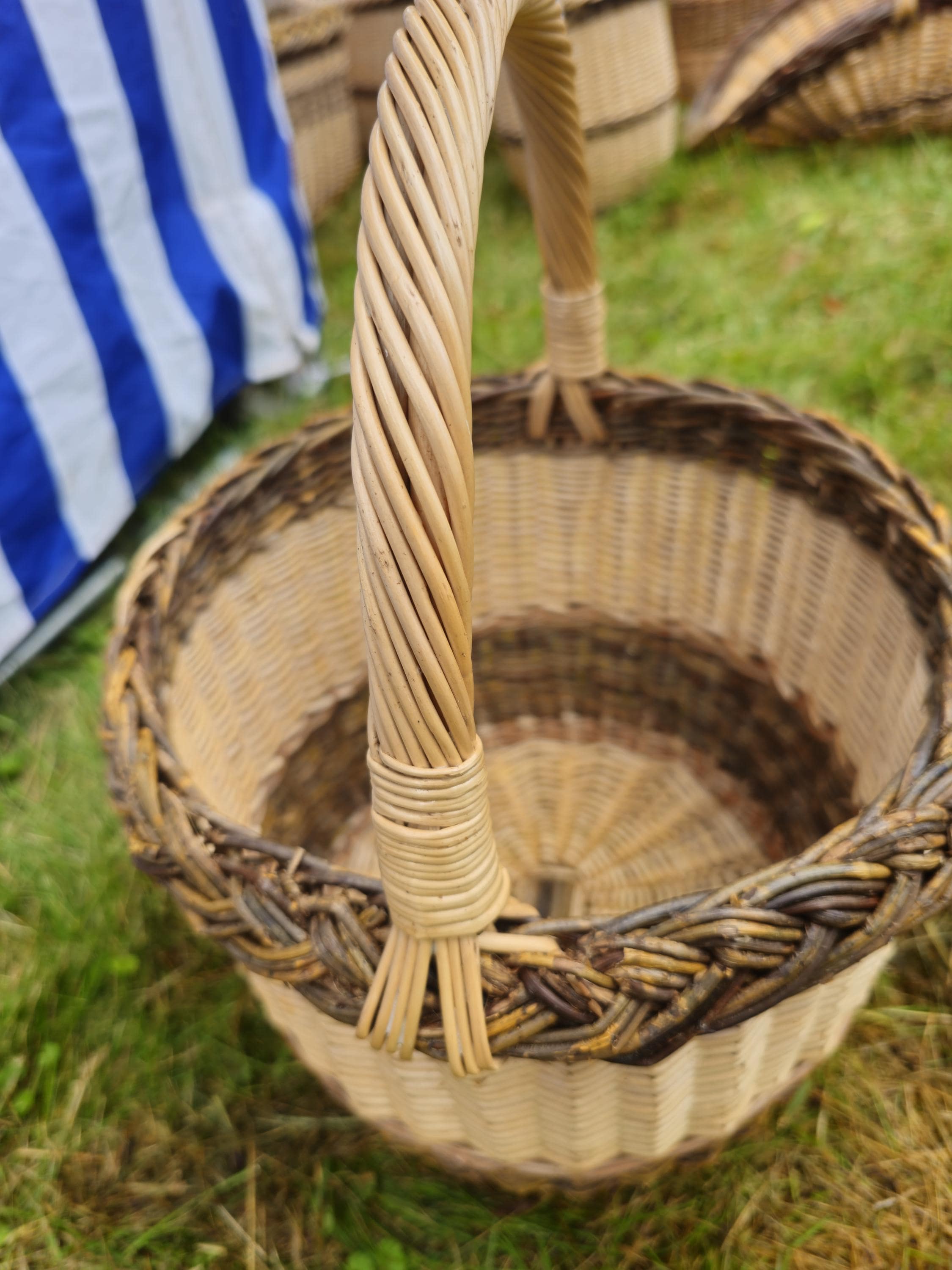 Wicker Basket with Dark Braided Rim - Rustic Handwoven Storage Basket