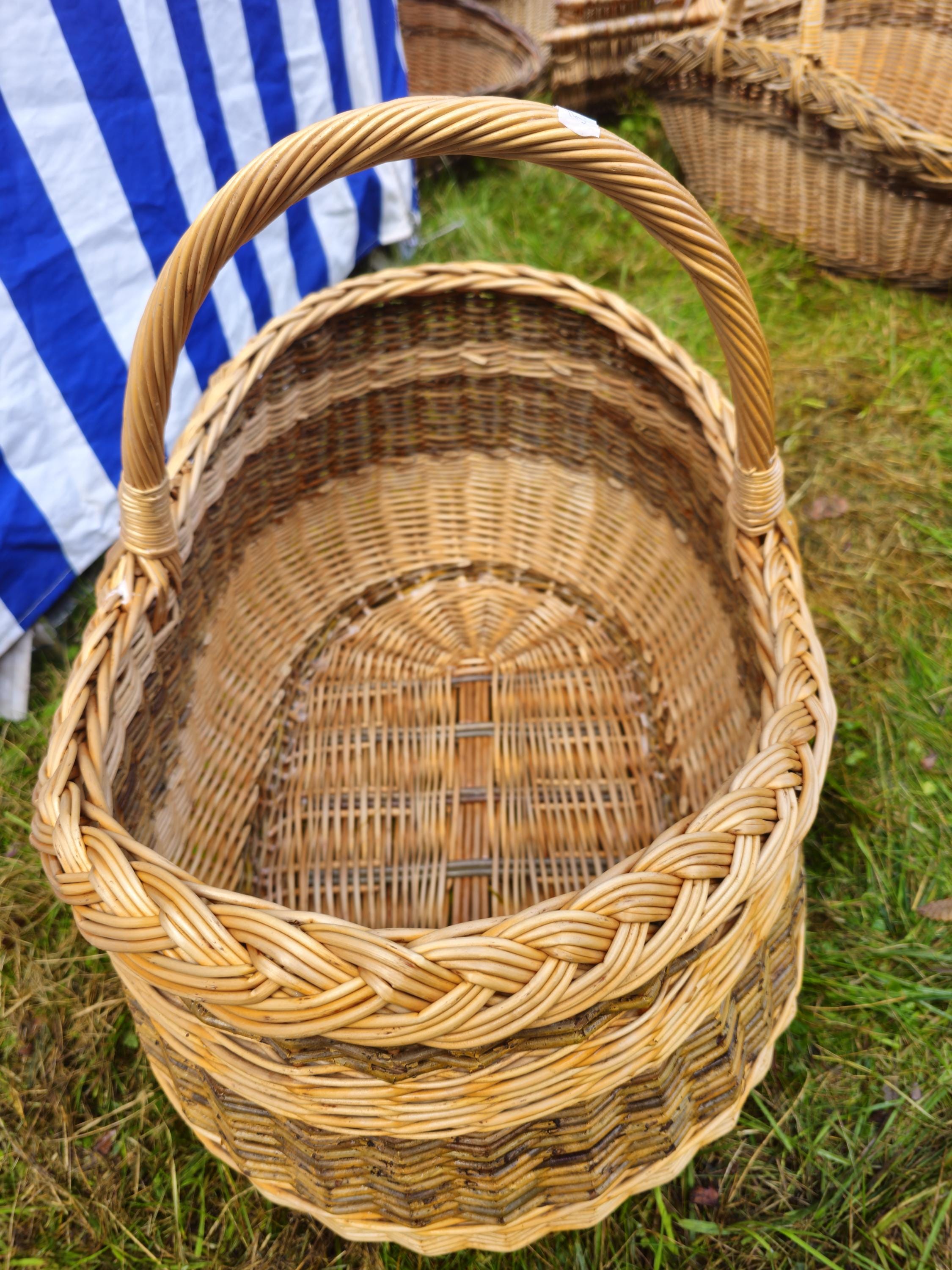 Braided Rim Large Wicker Gathering Basket - Rustic Handwoven Willow Foraging Basket