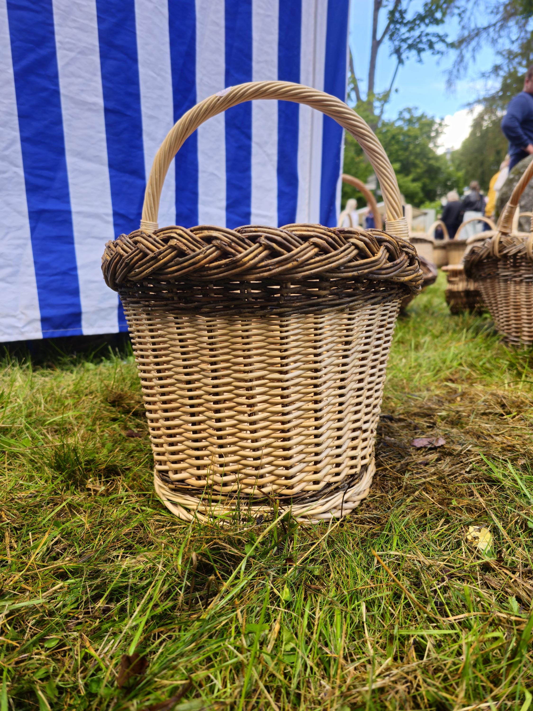 Wicker Oval Basket with Rustic Dark Rim - Handwoven Willow Foraging Basket