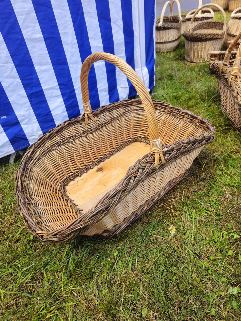 Wicker Gathering Basket with Wooden Base - Extra Large Handwoven Willow Basket