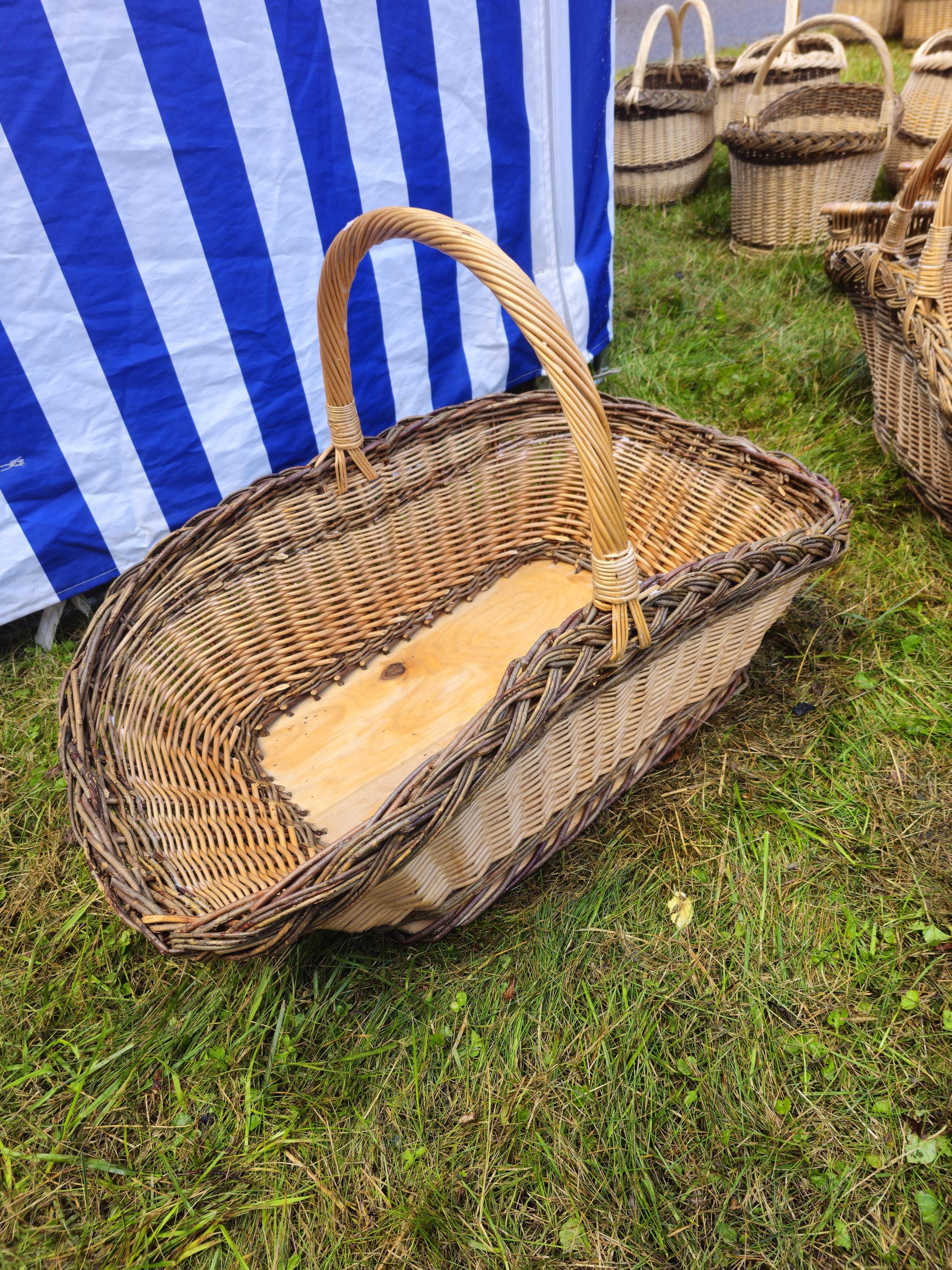 Wicker Gathering Basket with Wooden Base - Extra Large Handwoven Willow Basket