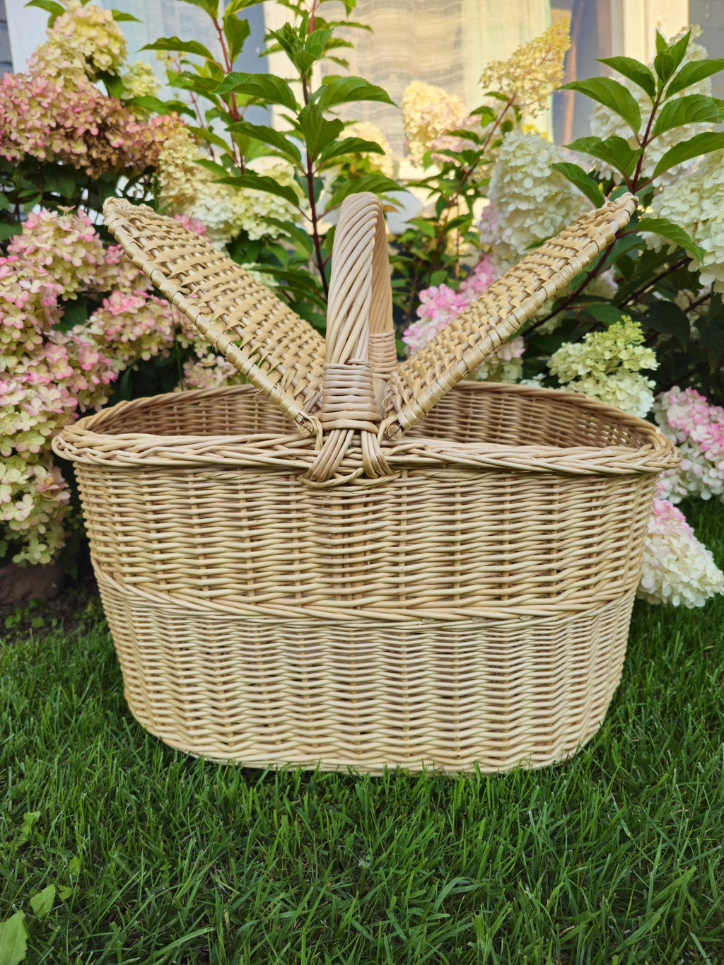 Handmade Wicker Picnic Basket: Large Willow Hamper with Double Lids