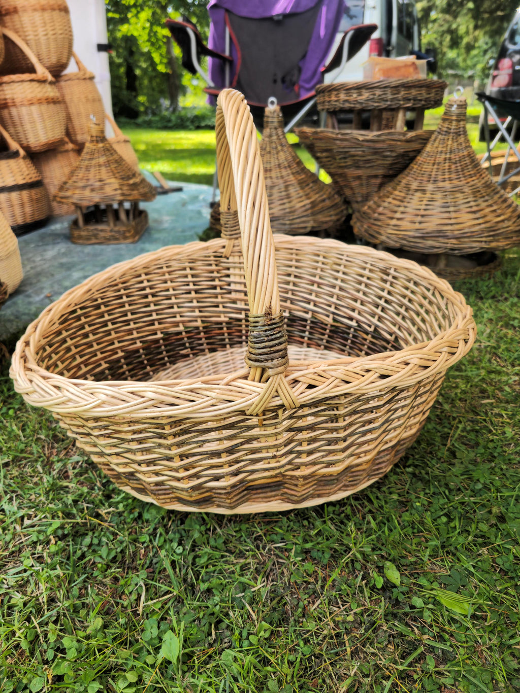 Large Wicker Basket with Sturdy Handle - Large Handmade Decorative Storage