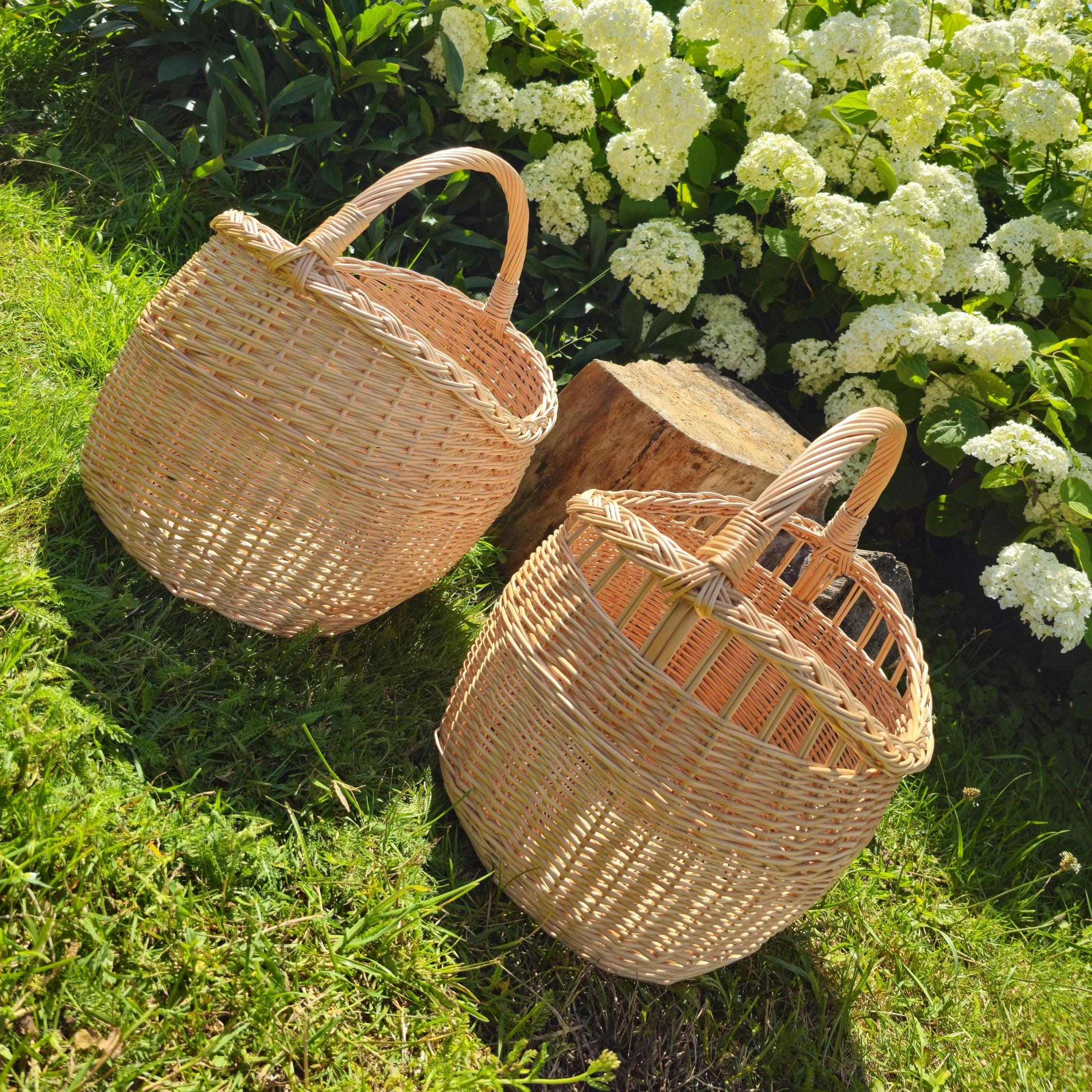 Rustic Decorative Wicker Basket - Handwoven Natural Storage - Farmhouse Cottagecore Home Decor