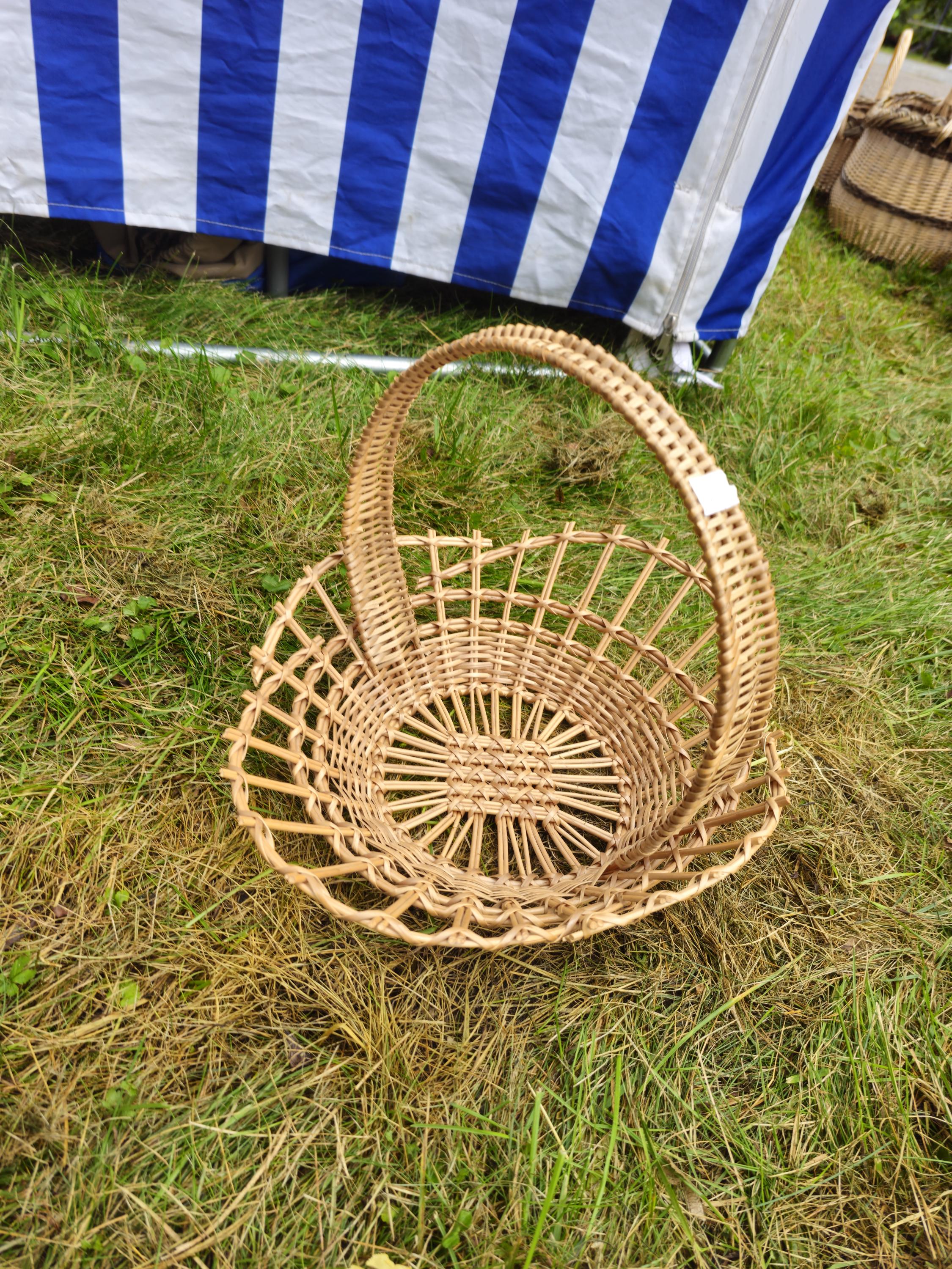 Shallow Wicker Display Basket with Arched Handle - Oval Handwoven Tray