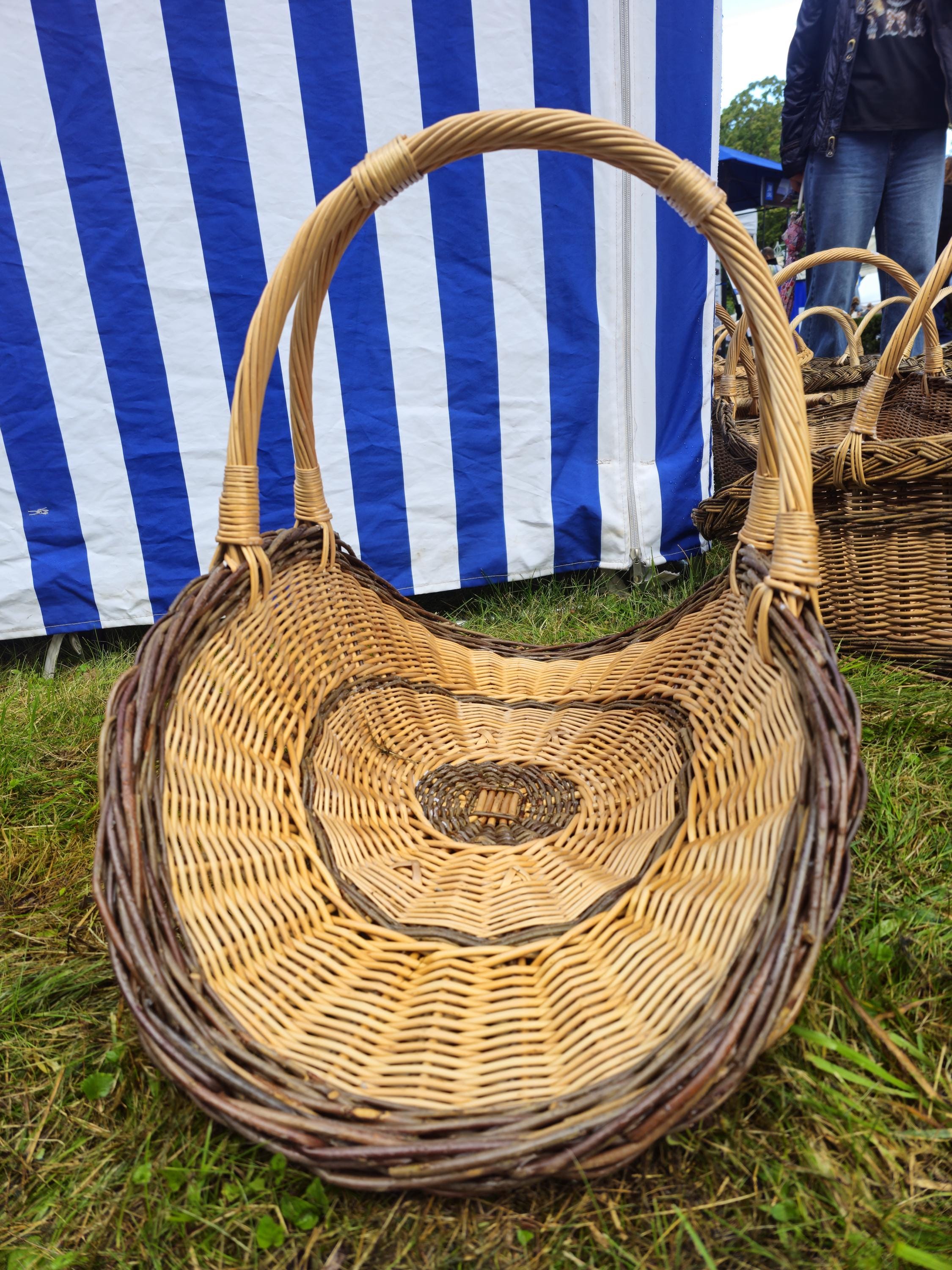 Wicker Flower Basket with Arched Handle - Handwoven Display Basket