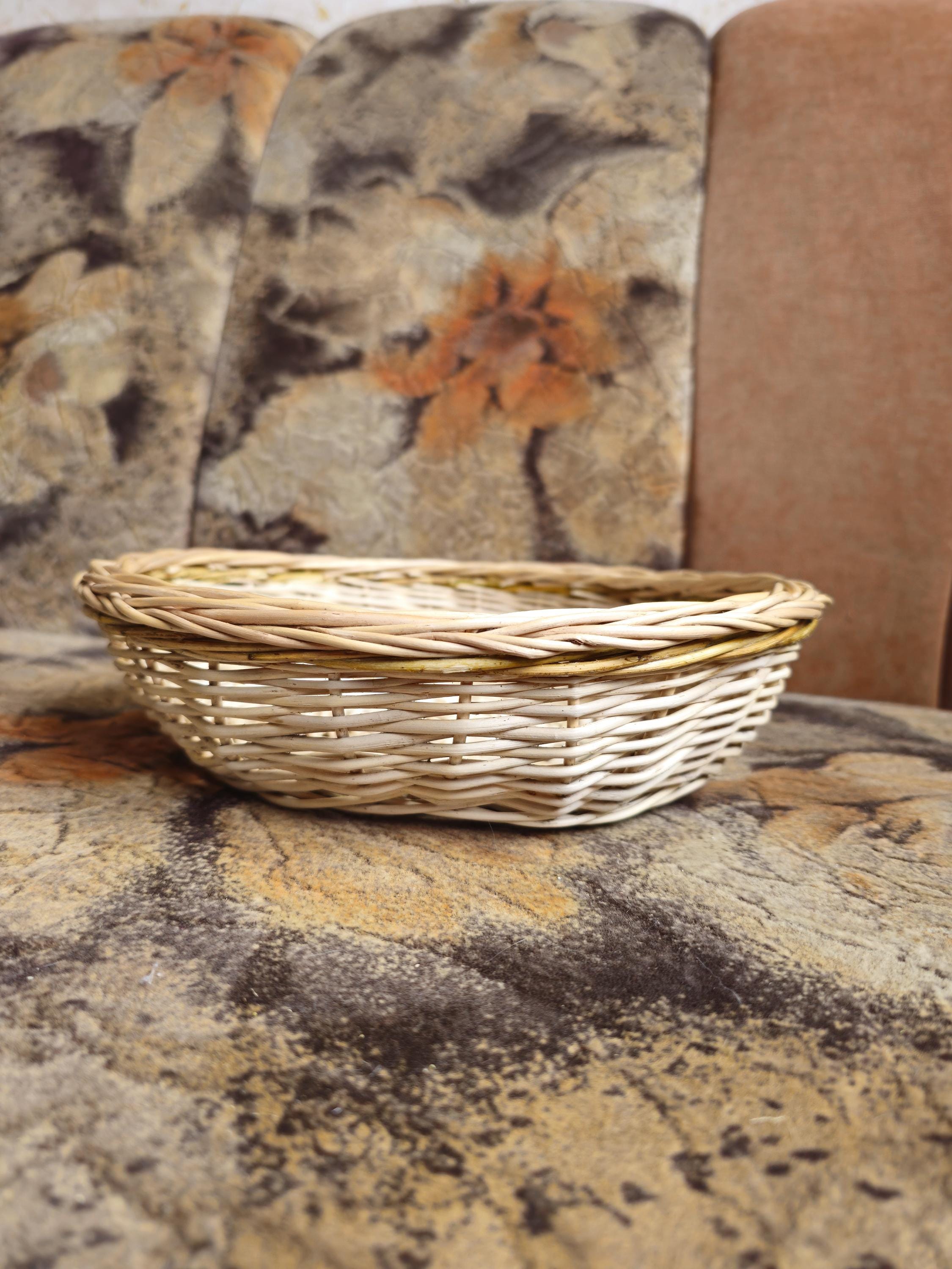Rustic Bread Wicker Basket - Low round handmade serving bowl