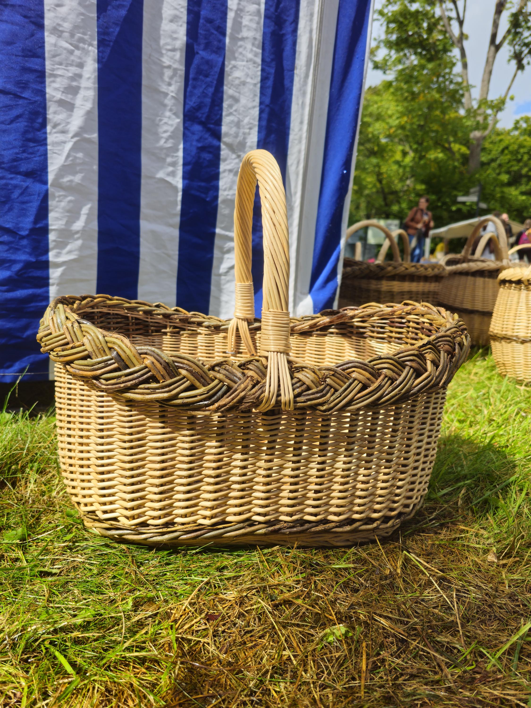 Wicker Foraging Basket with Natural Braided Rim - Handwoven Mushroom or Market Basket