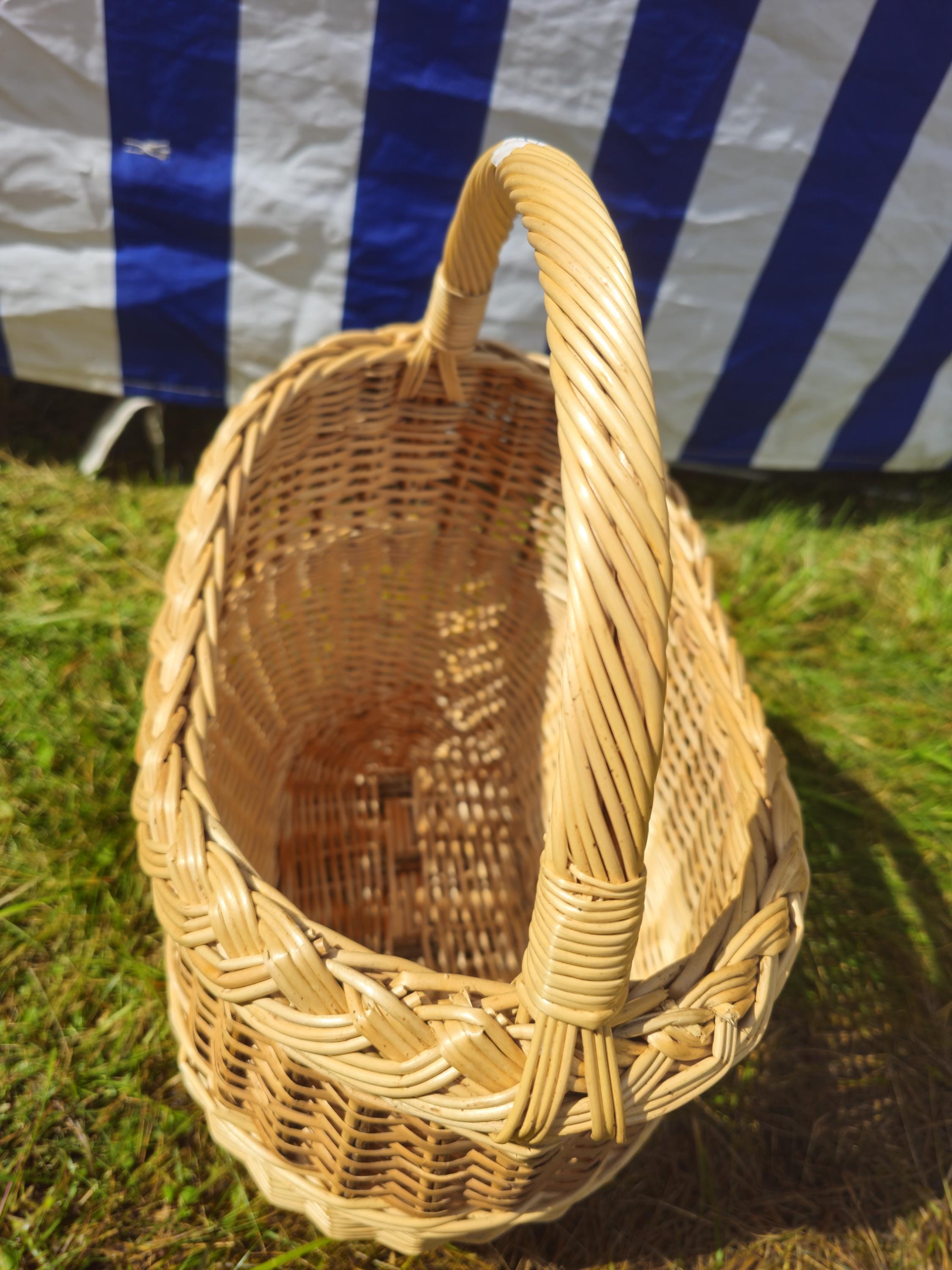 Wicker Basket with Braided Rim - Handwoven Rustic Willow Basket