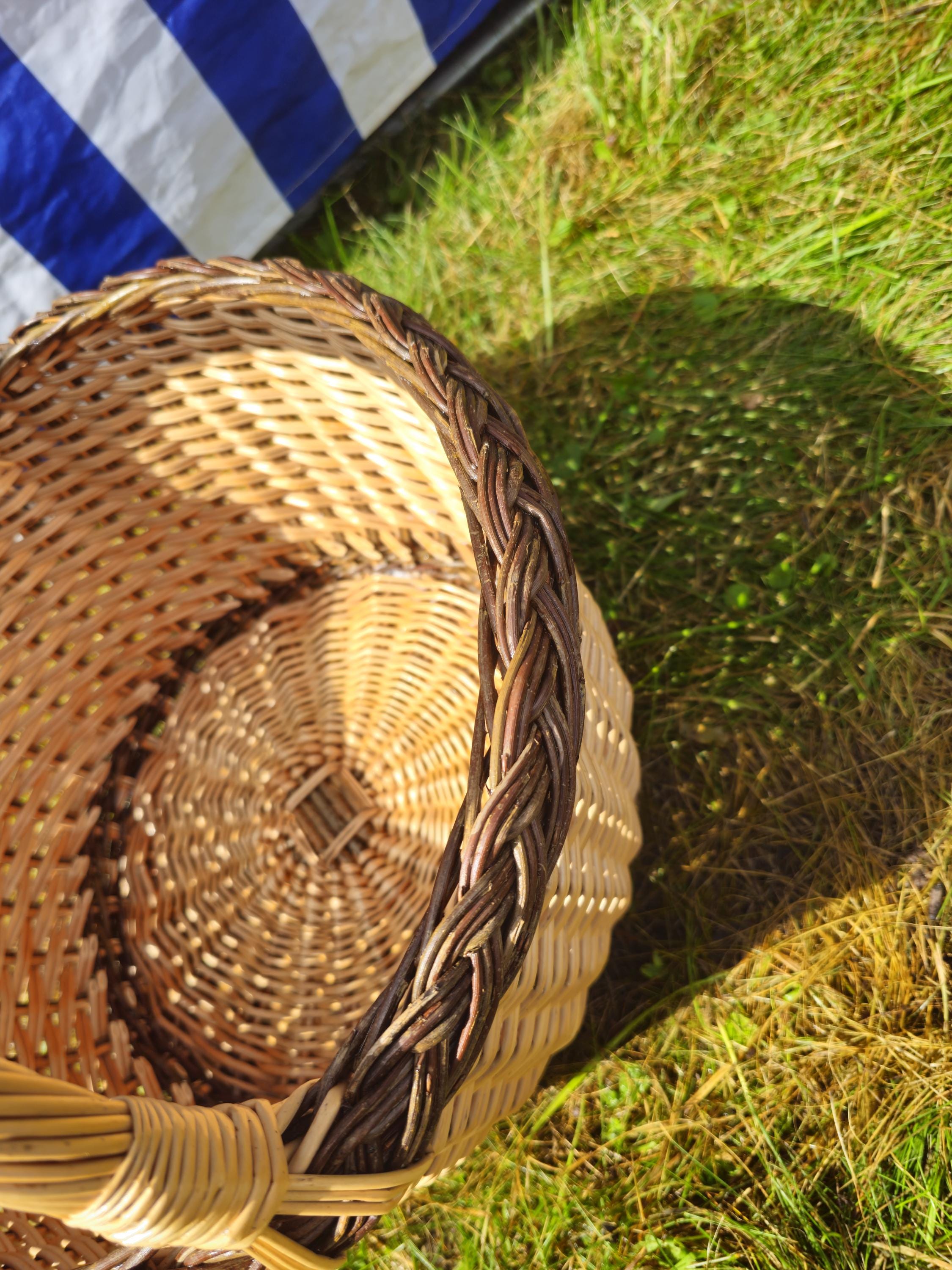 Wicker Mushroom Basket with Braided Rim - Handwoven Foraging Basket
