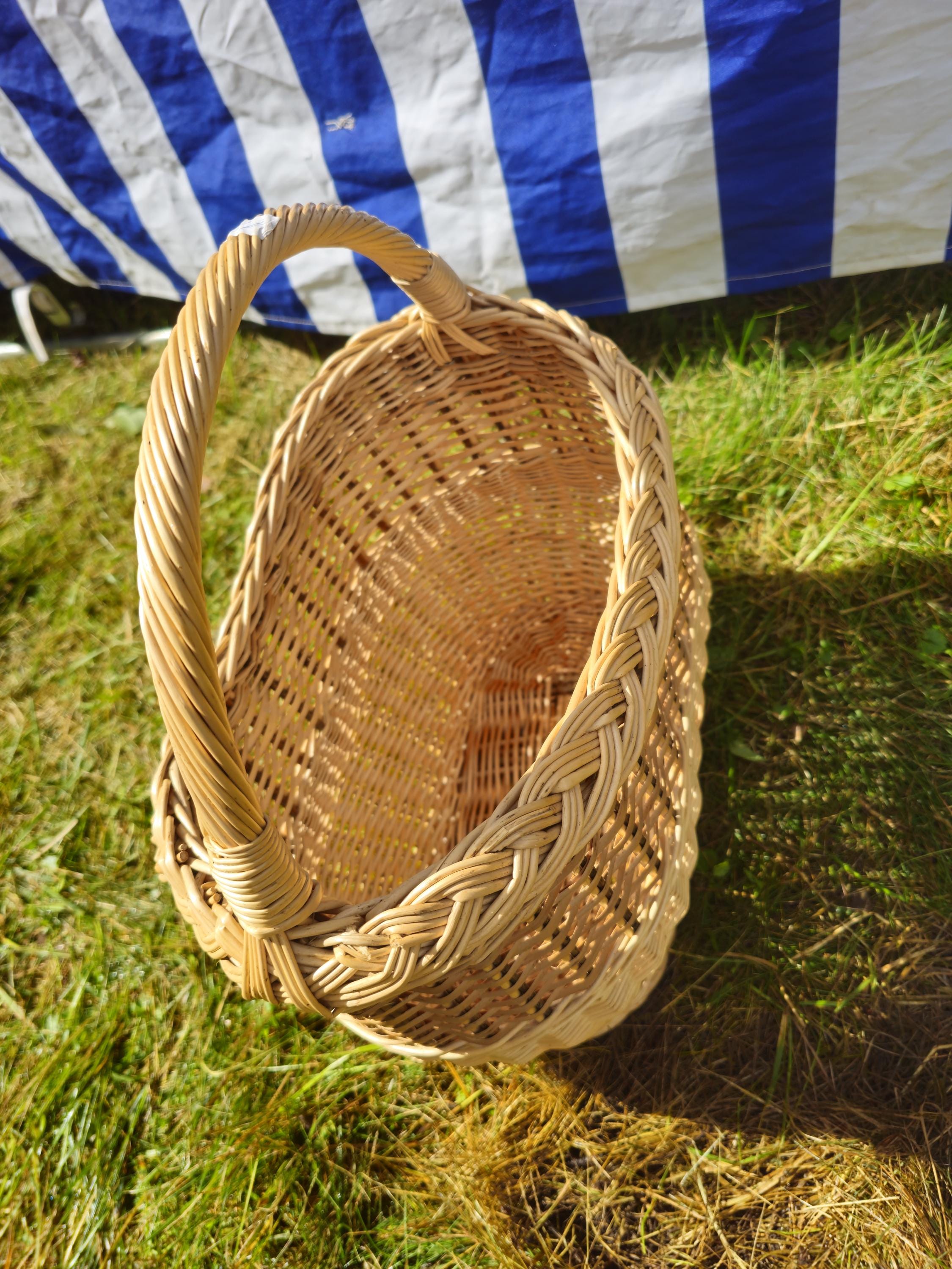 Wicker Basket with Braided Rim - Handwoven Rustic Willow Basket
