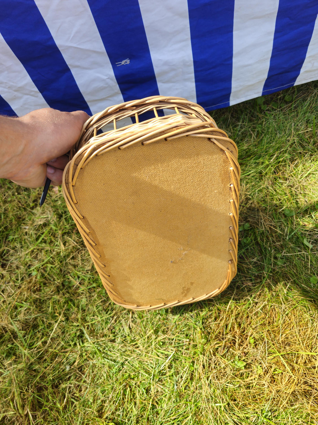 Wicker Serving Tray with Wooden Base - Handwoven Rectangular Basket