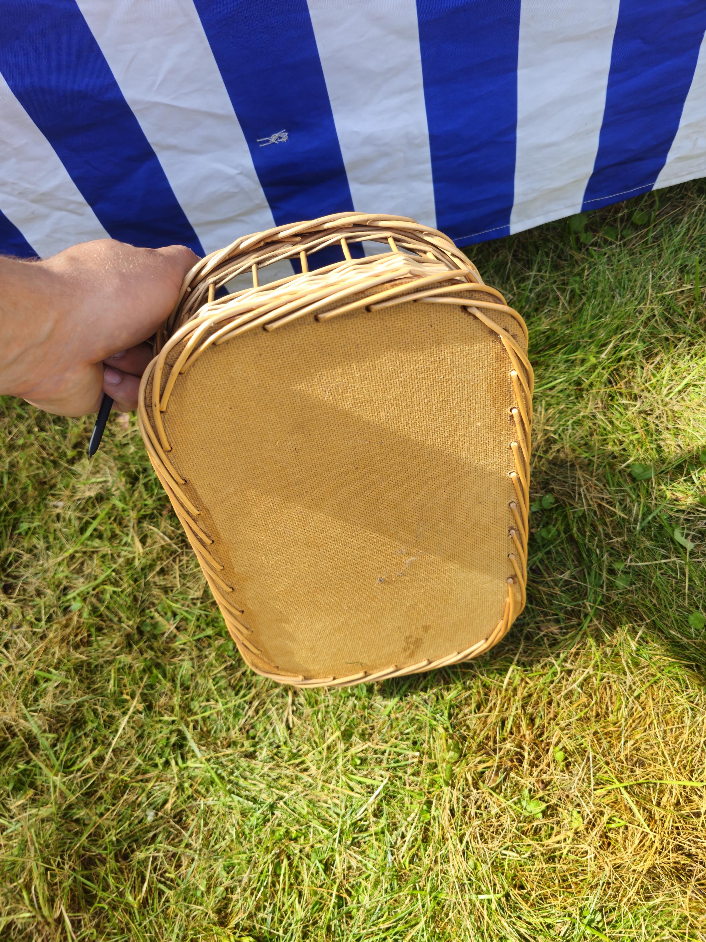 Wicker Serving Tray with Wooden Base - Handwoven Rectangular Basket