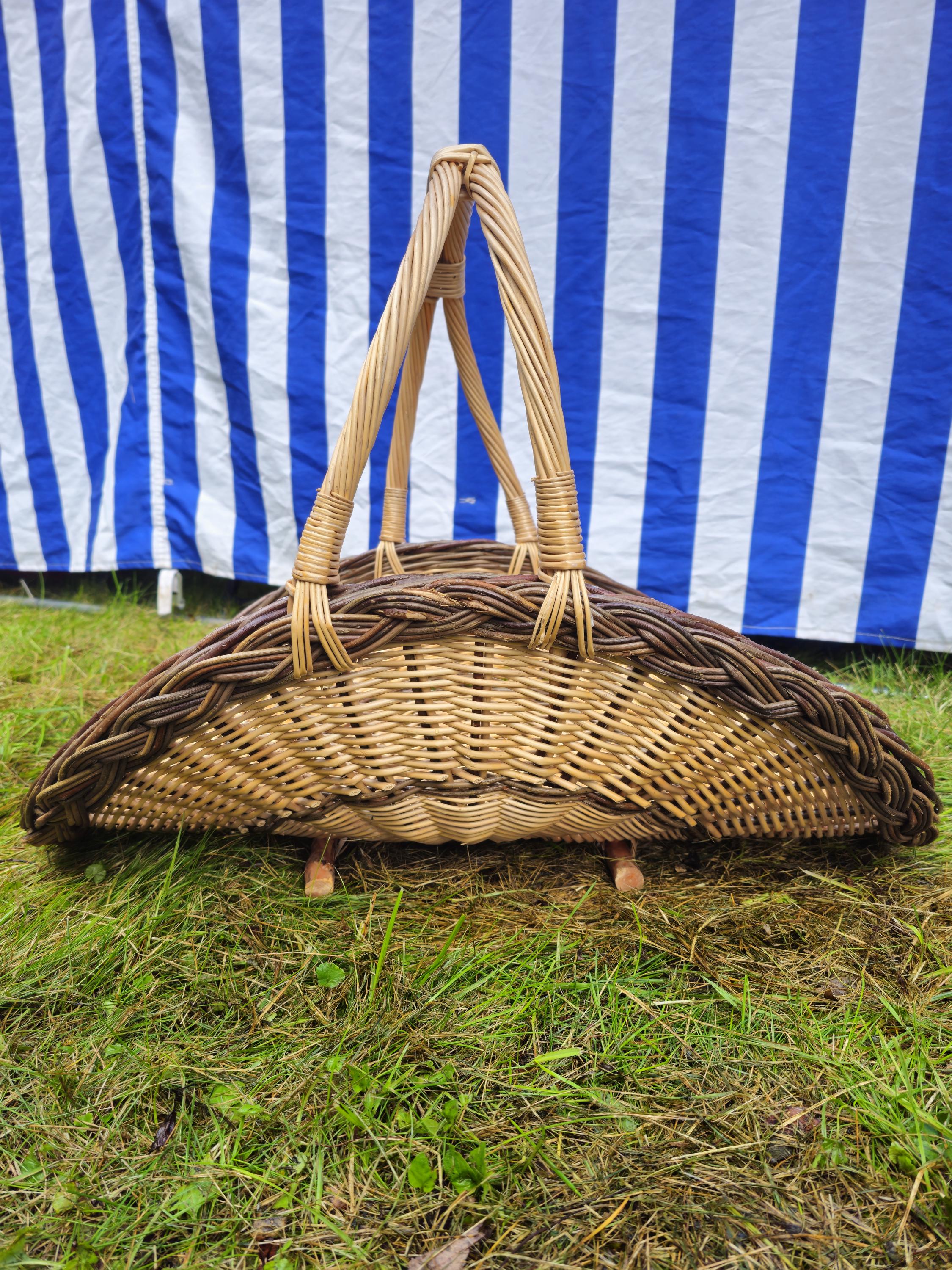 Wicker Flower Basket with Arched Handle - Handwoven Display Basket