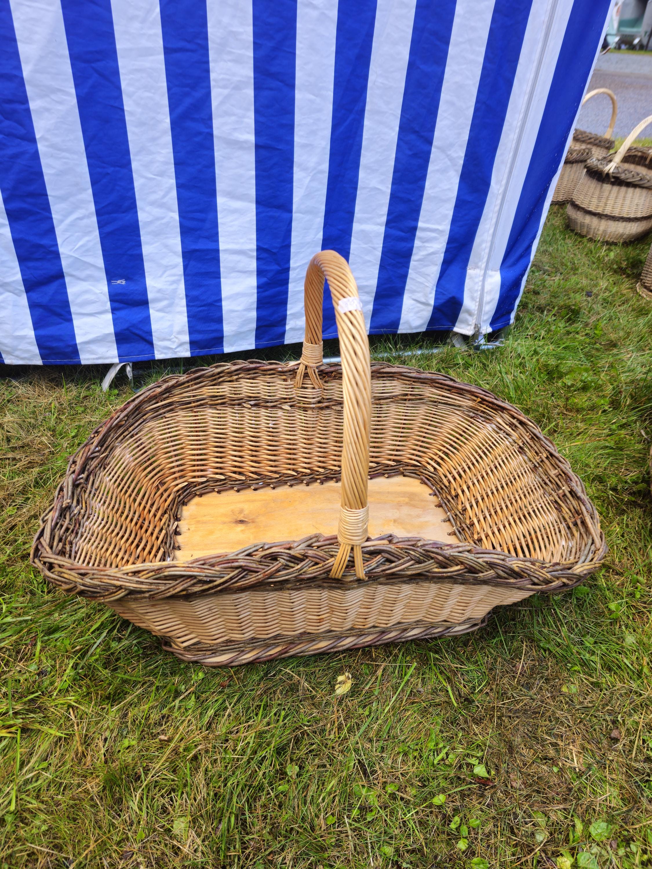 Wicker Gathering Basket with Wooden Base - Extra Large Handwoven Willow Basket